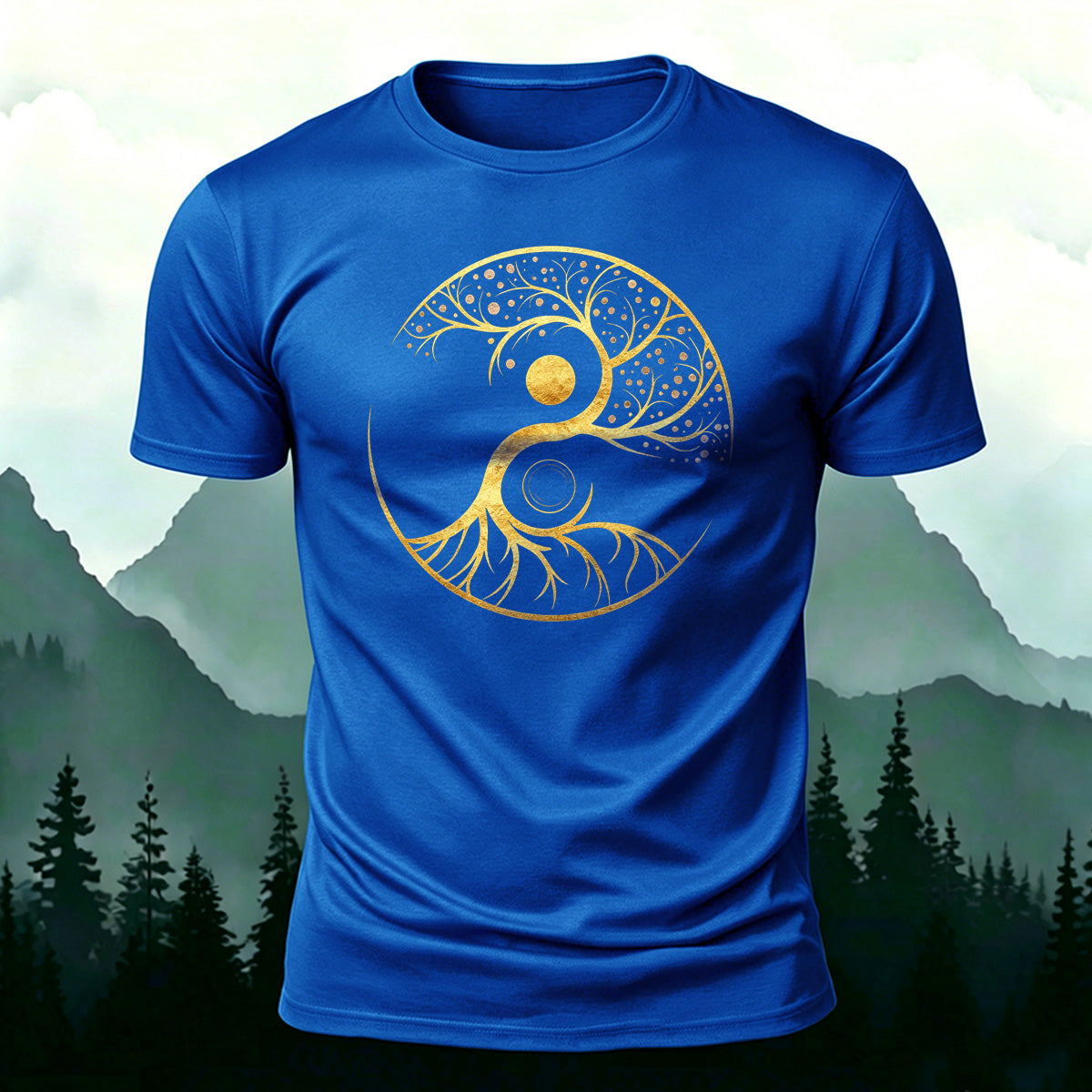 Artistic Graphics Pattern Mountain-Style Cotton T-Shirt