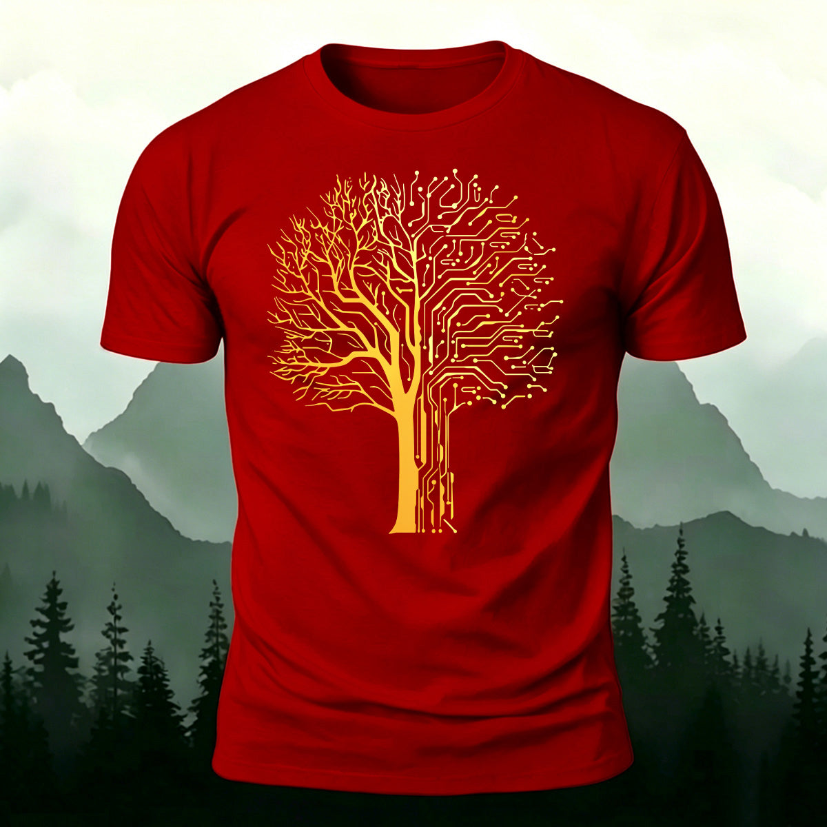 Tech-inspired tree print combed cotton T-shirt