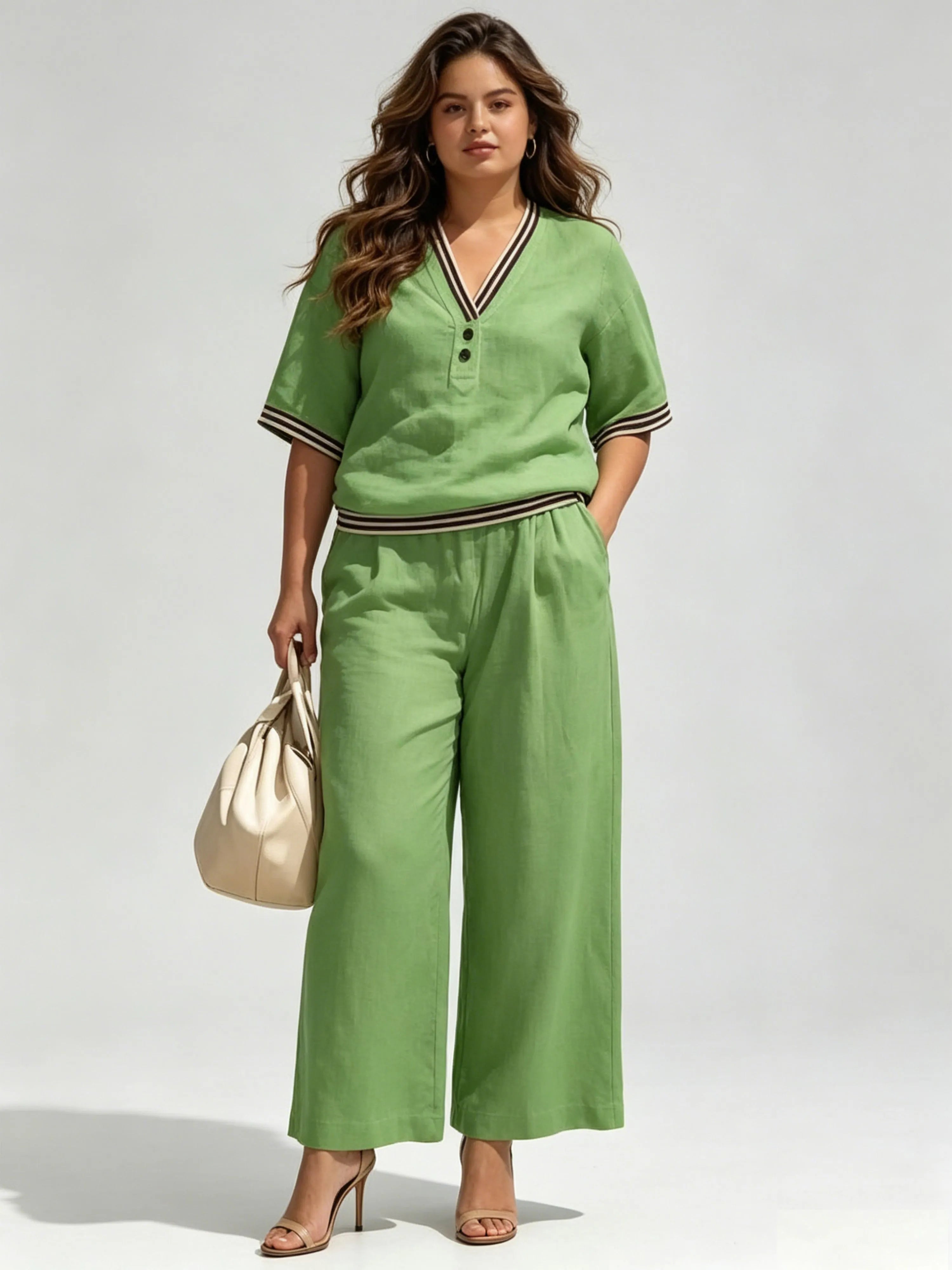 Linen V-neck Casual and Comfortable Two-Piece Set
