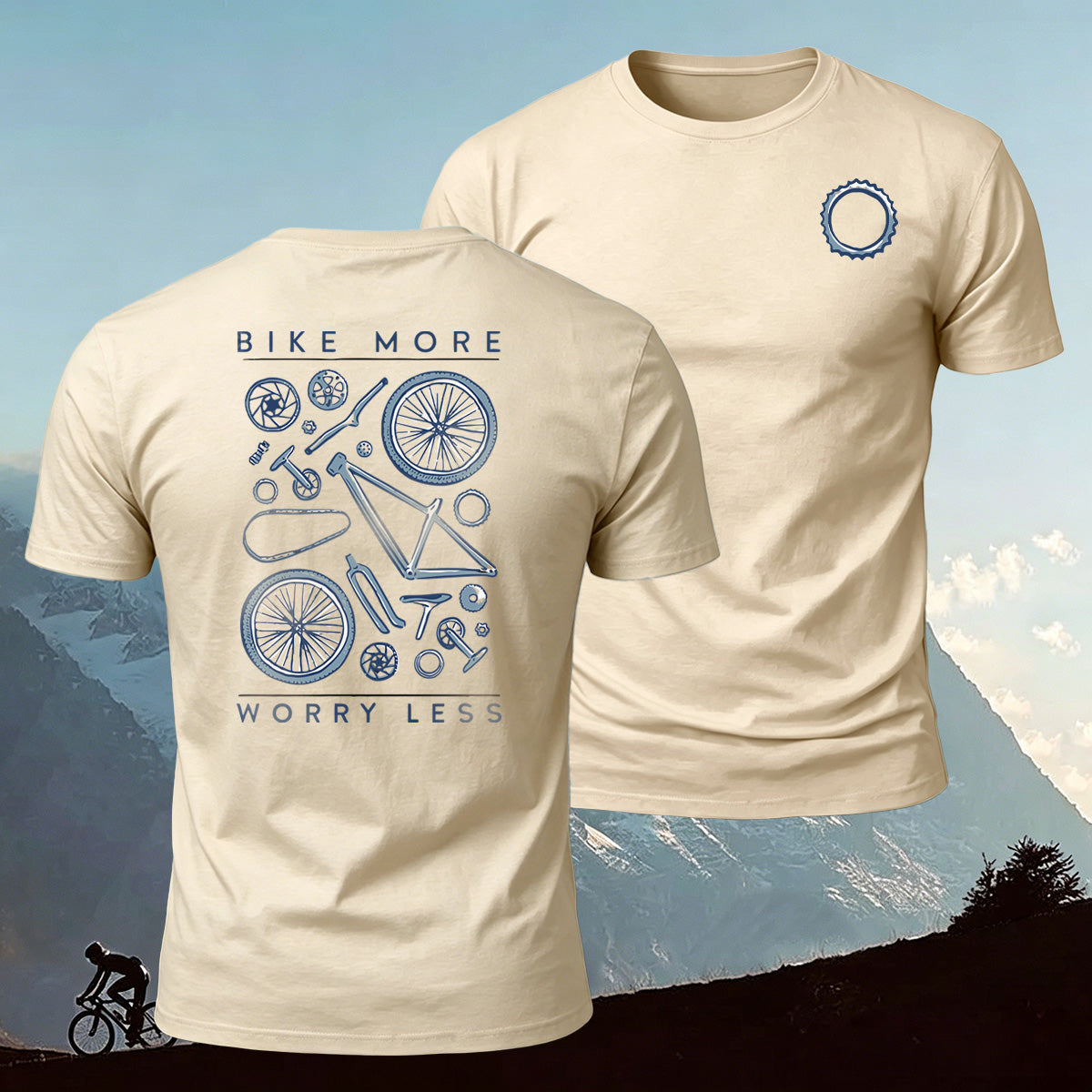 Bicycle Parts Print 100% Cotton Casual T-Shirt