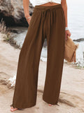 Elastic-Waist Casual Solid-Color Wide-Leg Pants