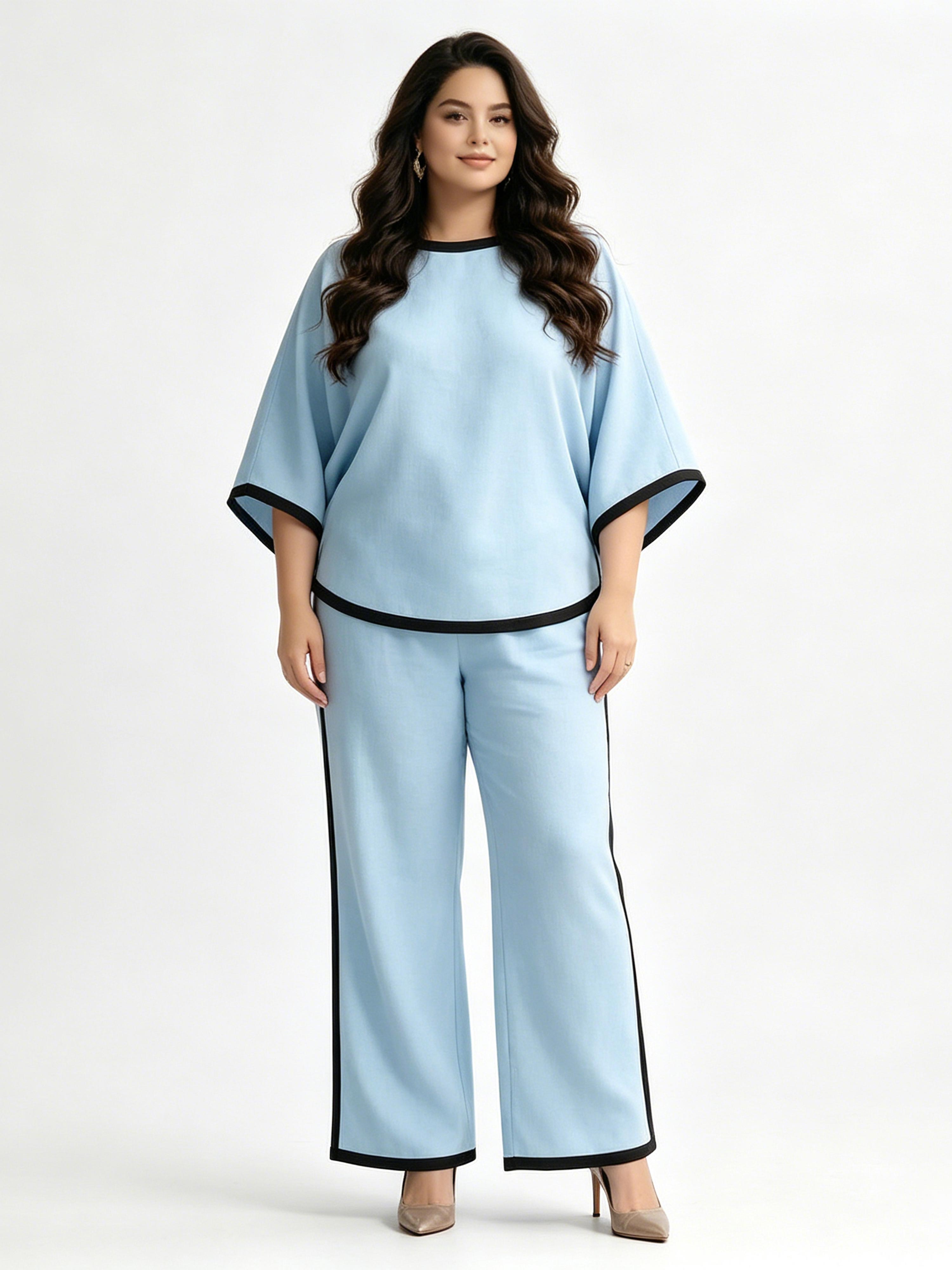 Fashionable Loose Batwing Sleeve Robe Wide-leg Pants Set