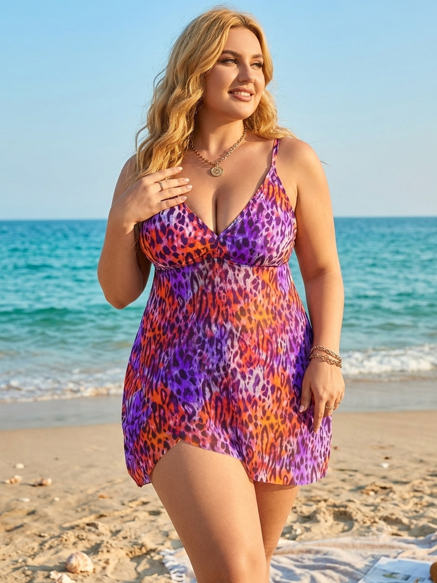 Sexy Cross Front Leopard Print Split Bikini Set Beach Swimsuit