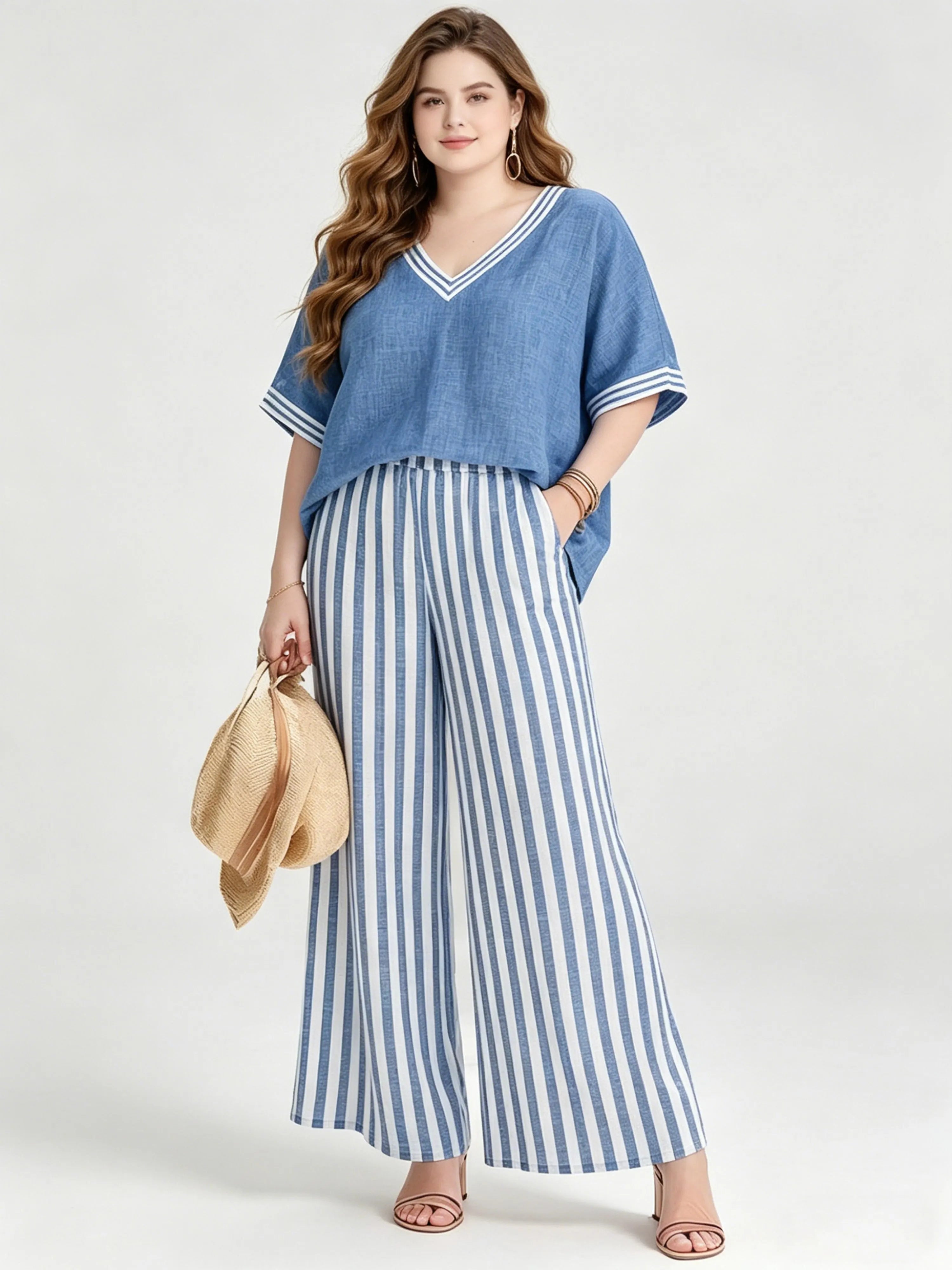 Elegant Cotton-Linen Striped Casual Breathable Set