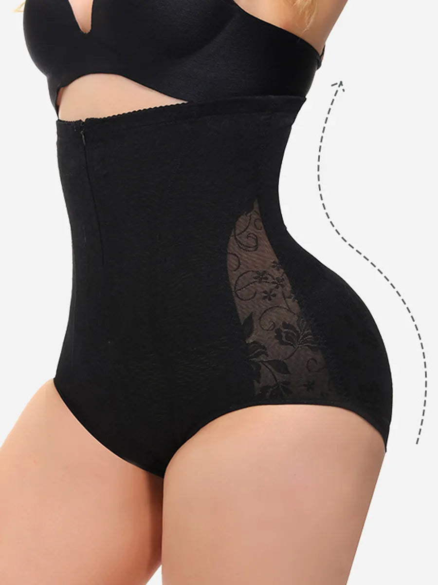 Button-and-Zip Lace High-Waisted Slimming Pants