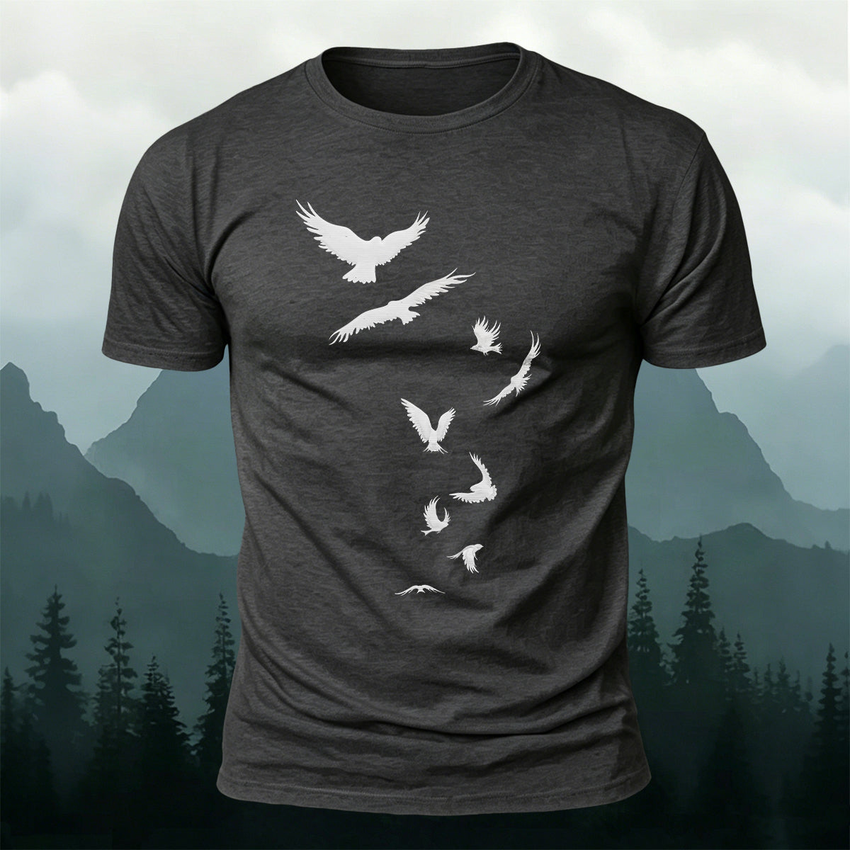 Free-Flying Birds Print Casual Cotton T-Shirt
