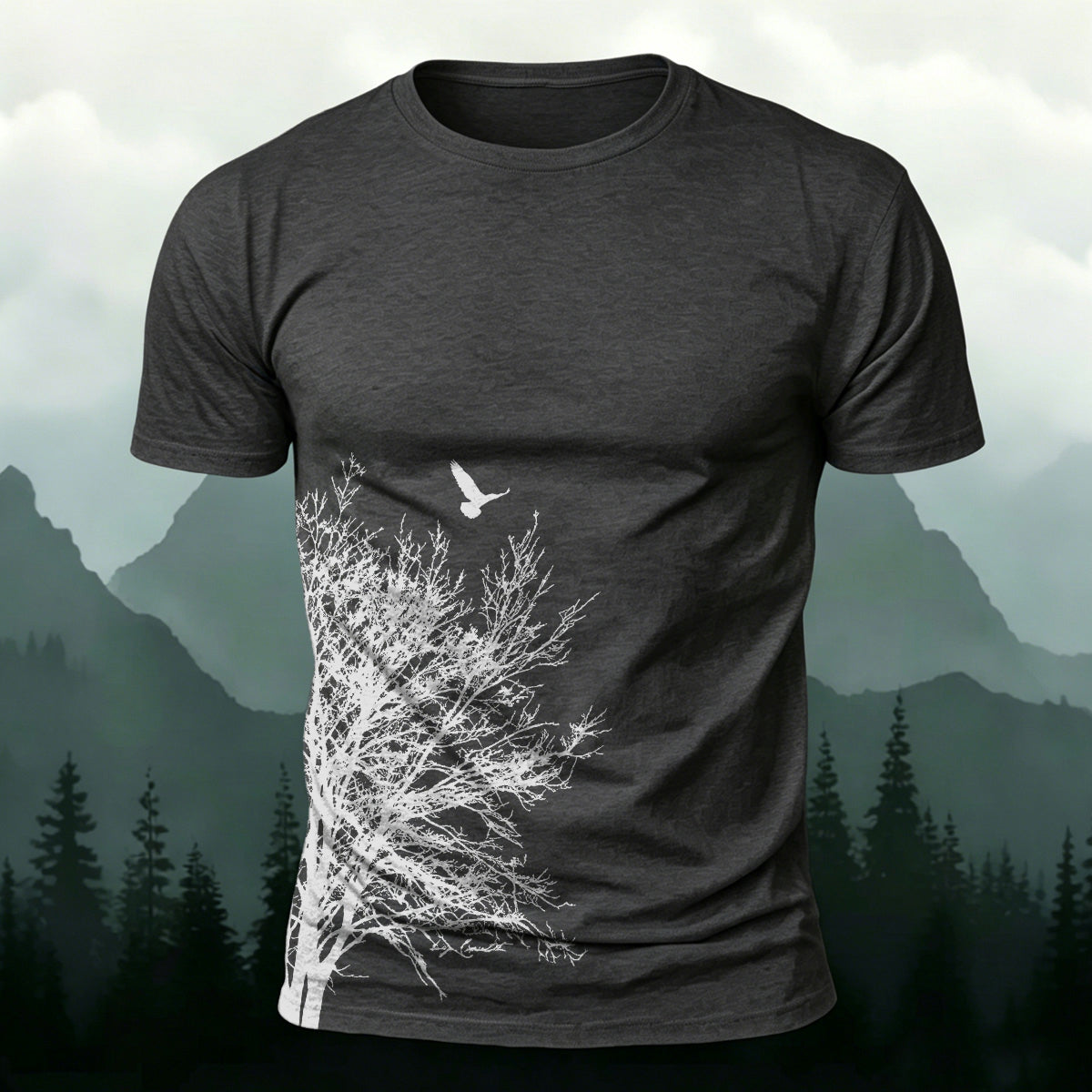Minimalist  Tree Pattern Natural Style Casual T-Shirt