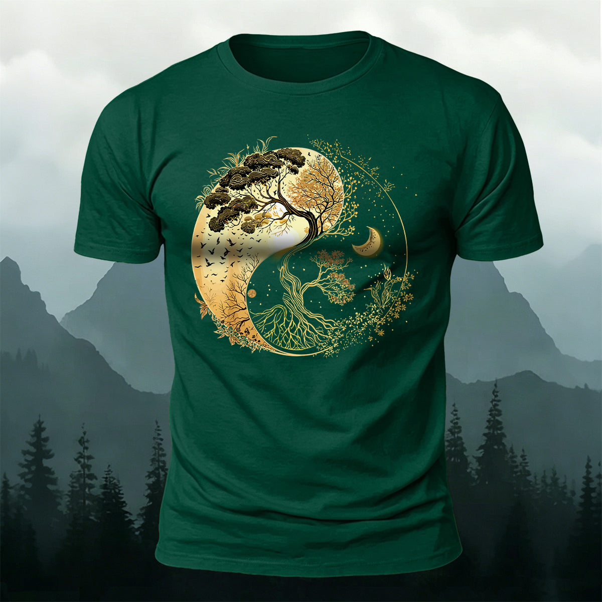 Yin-Yang Tai Chi Tree Design Casual Cotton T-Shirt