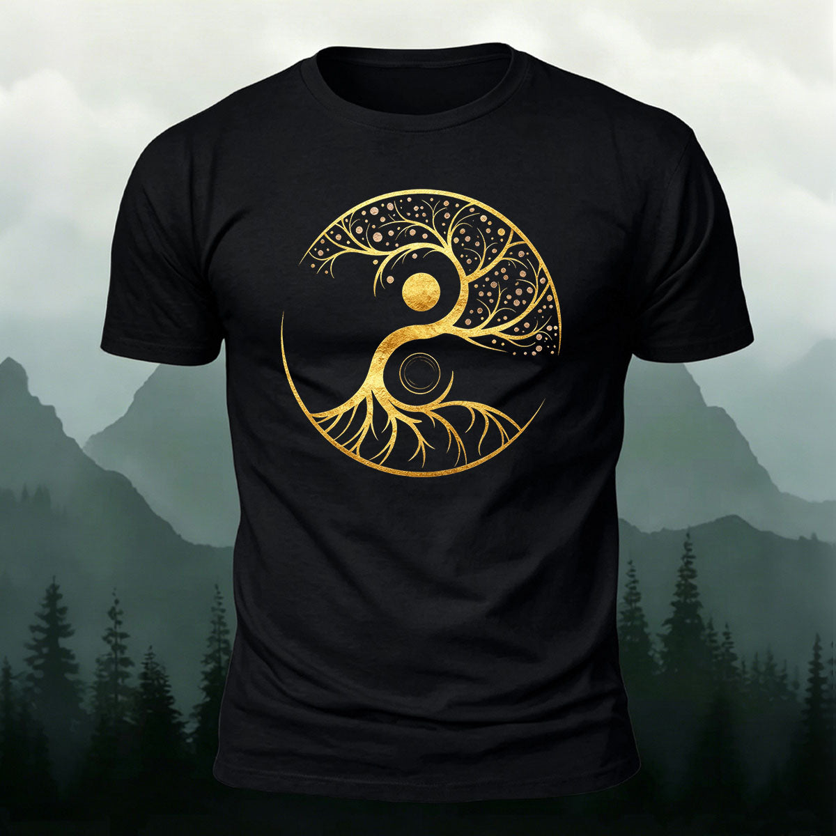 Artistic Graphics Pattern Mountain-Style Cotton T-Shirt