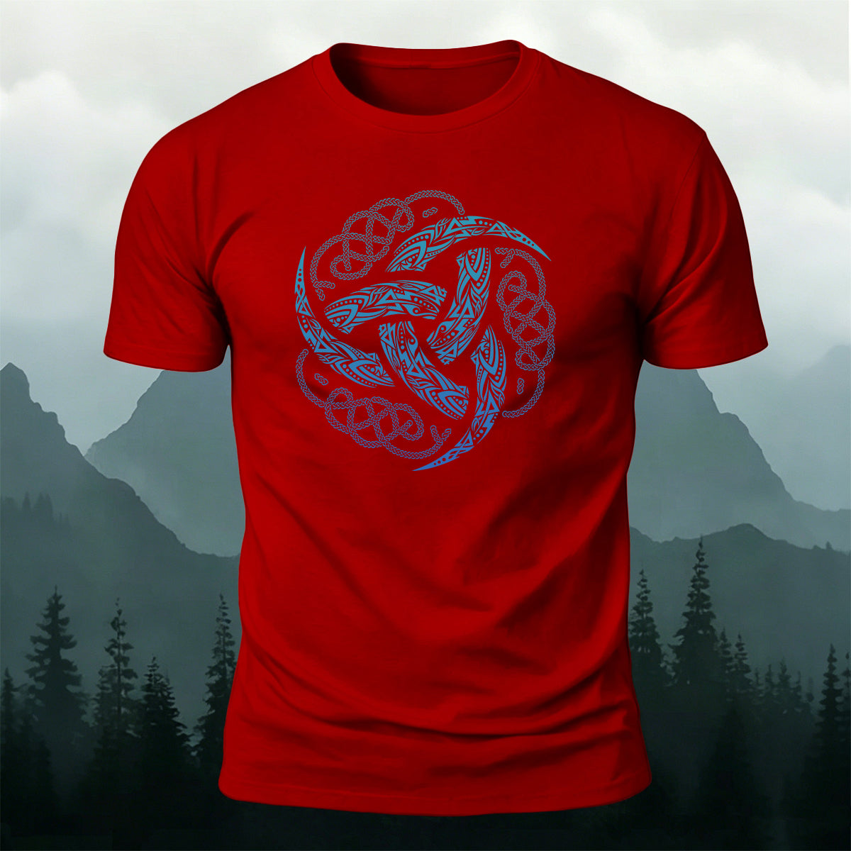 Viking Mythology Totem Print Casual Cotton T-Shirt