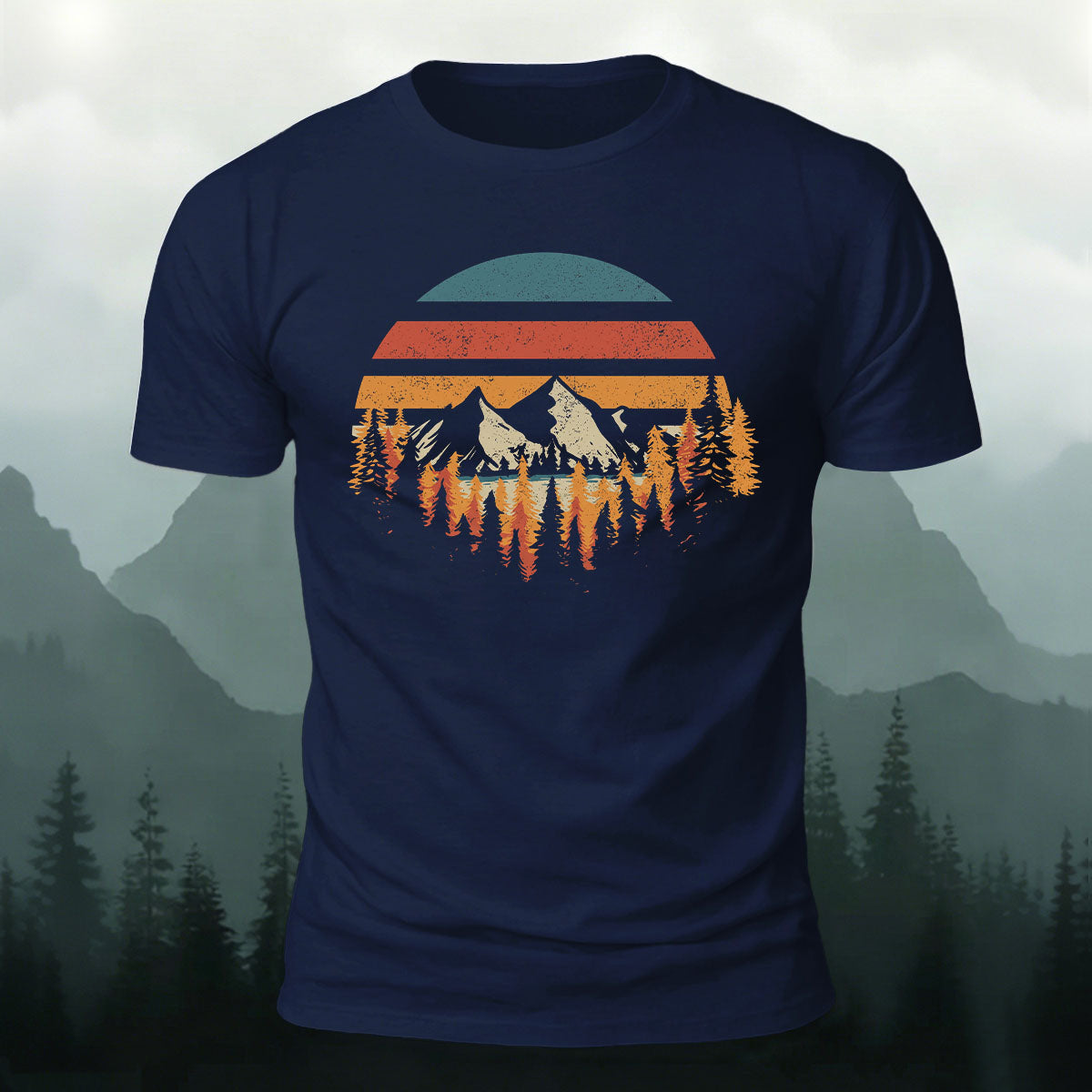 Mountain Landscape Pattern Retro Trend Cotton T-Shirt