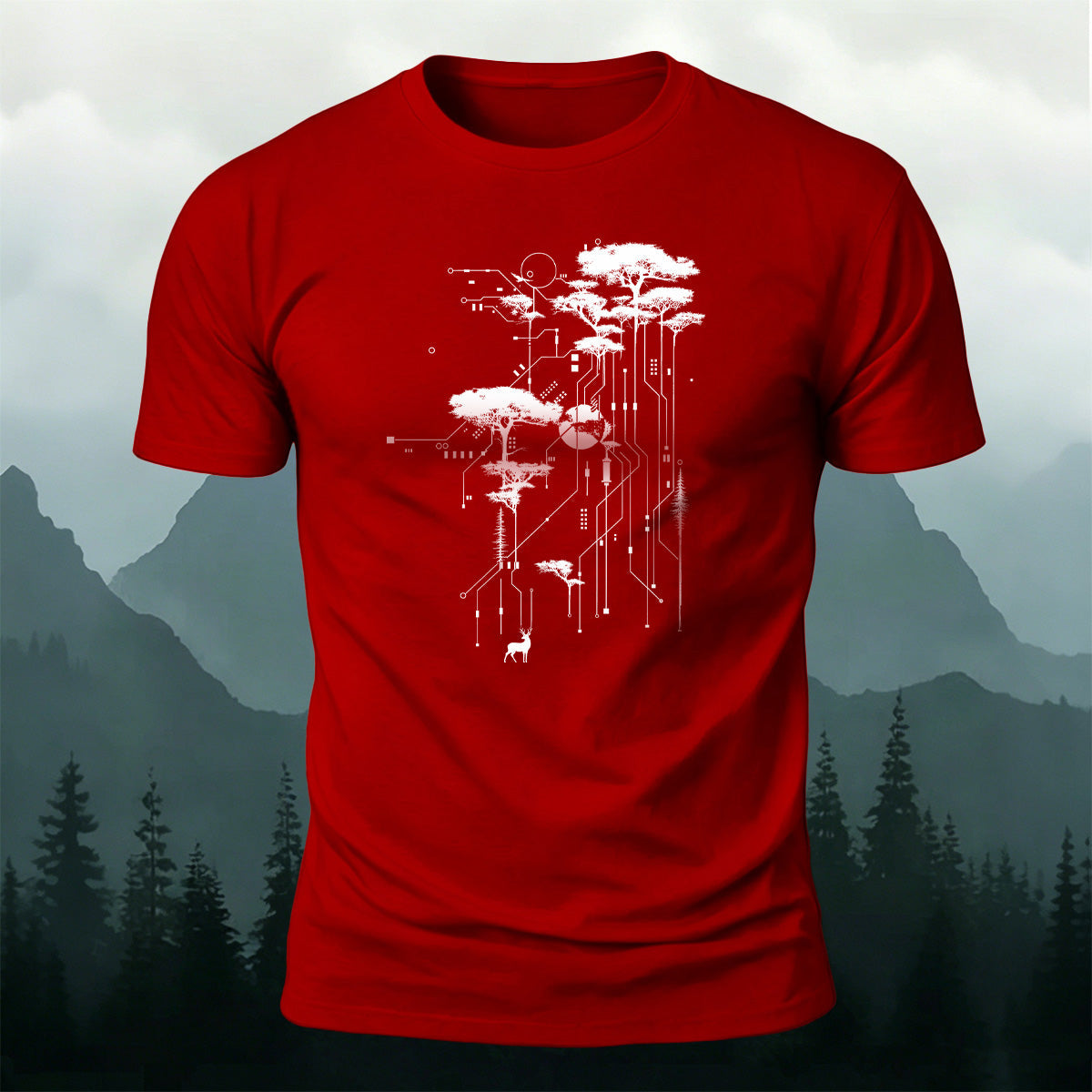 Forest Circuit Print Design 100% Cotton T-Shirt