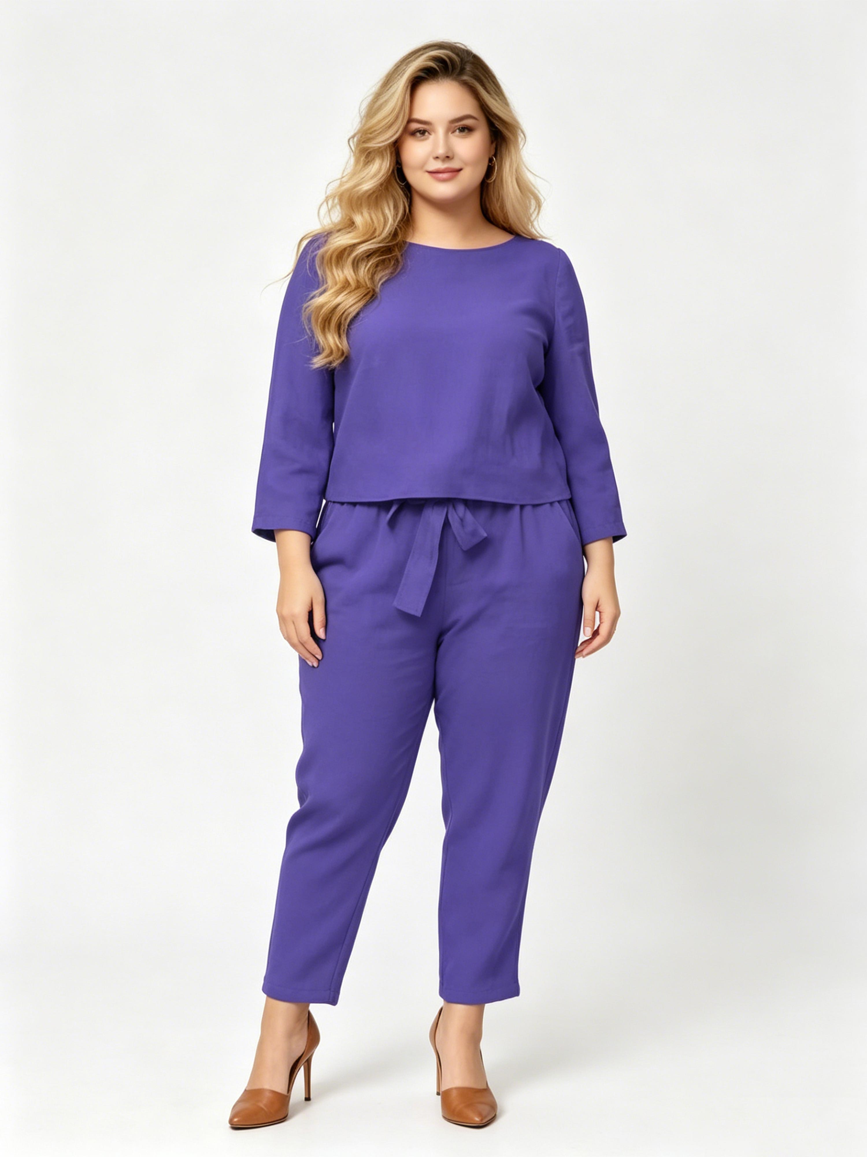 Simple Retro Solid-Color Casual Two-Piece Set