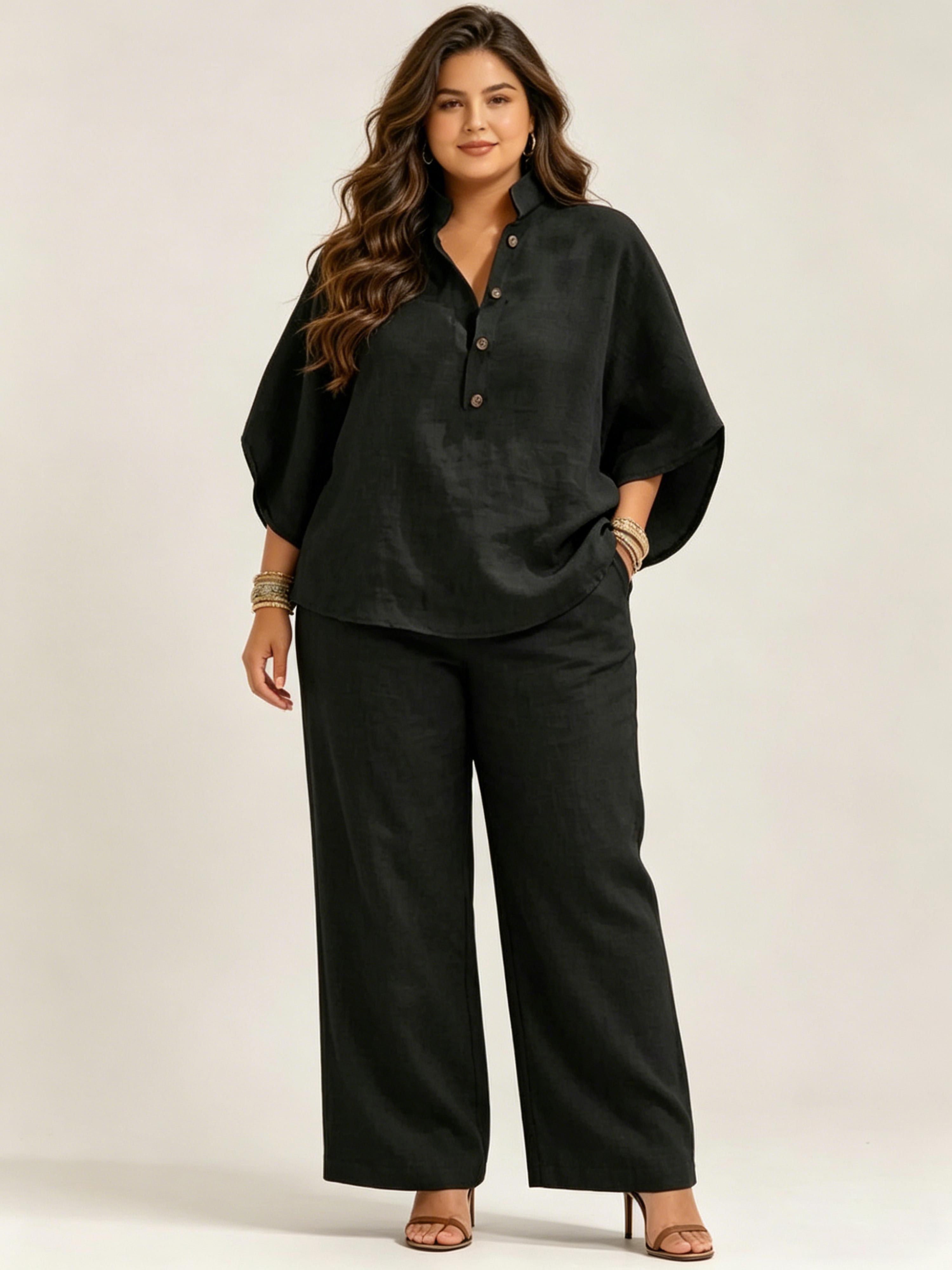 Cotton Linen 9/10 Sleeve Casual Chic Set