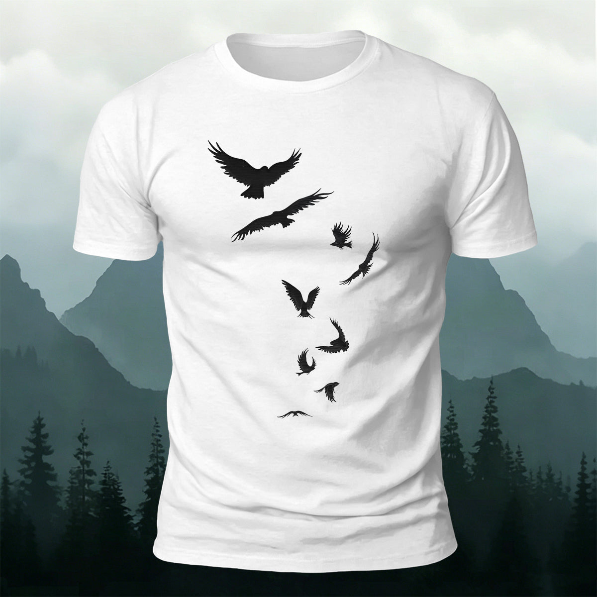 Free-Flying Birds Print Casual Cotton T-Shirt