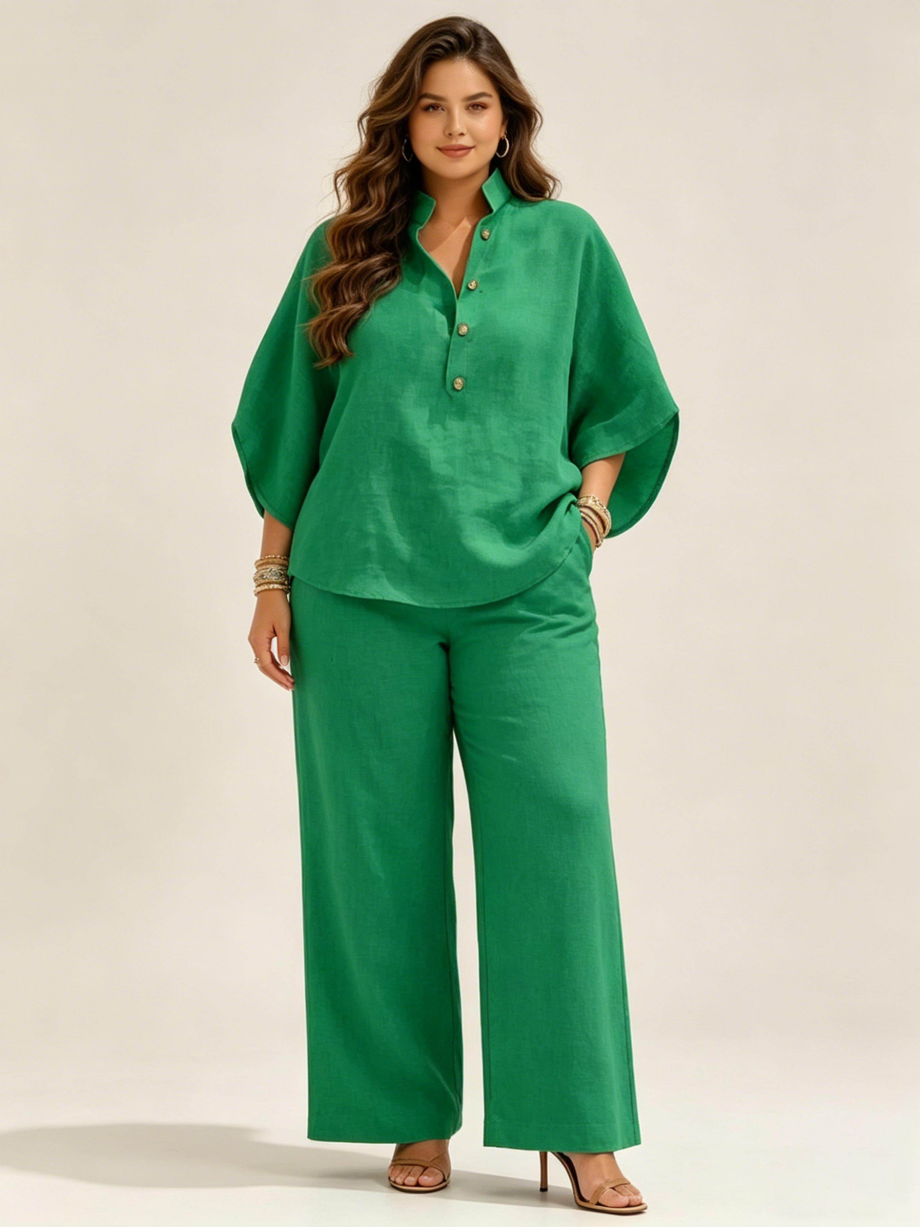 Cotton Linen 9/10 Sleeve Casual Chic Set