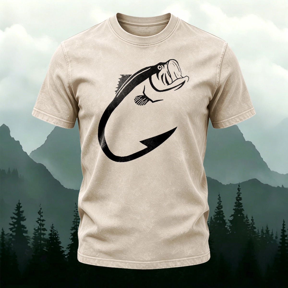 Minimalist Fish Pattern Outdoor Casual Washed Cotton T-Shirt