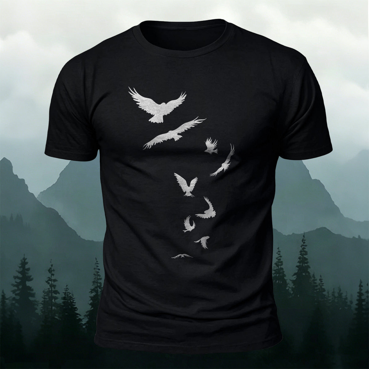 Free-Flying Birds Print Casual Cotton T-Shirt