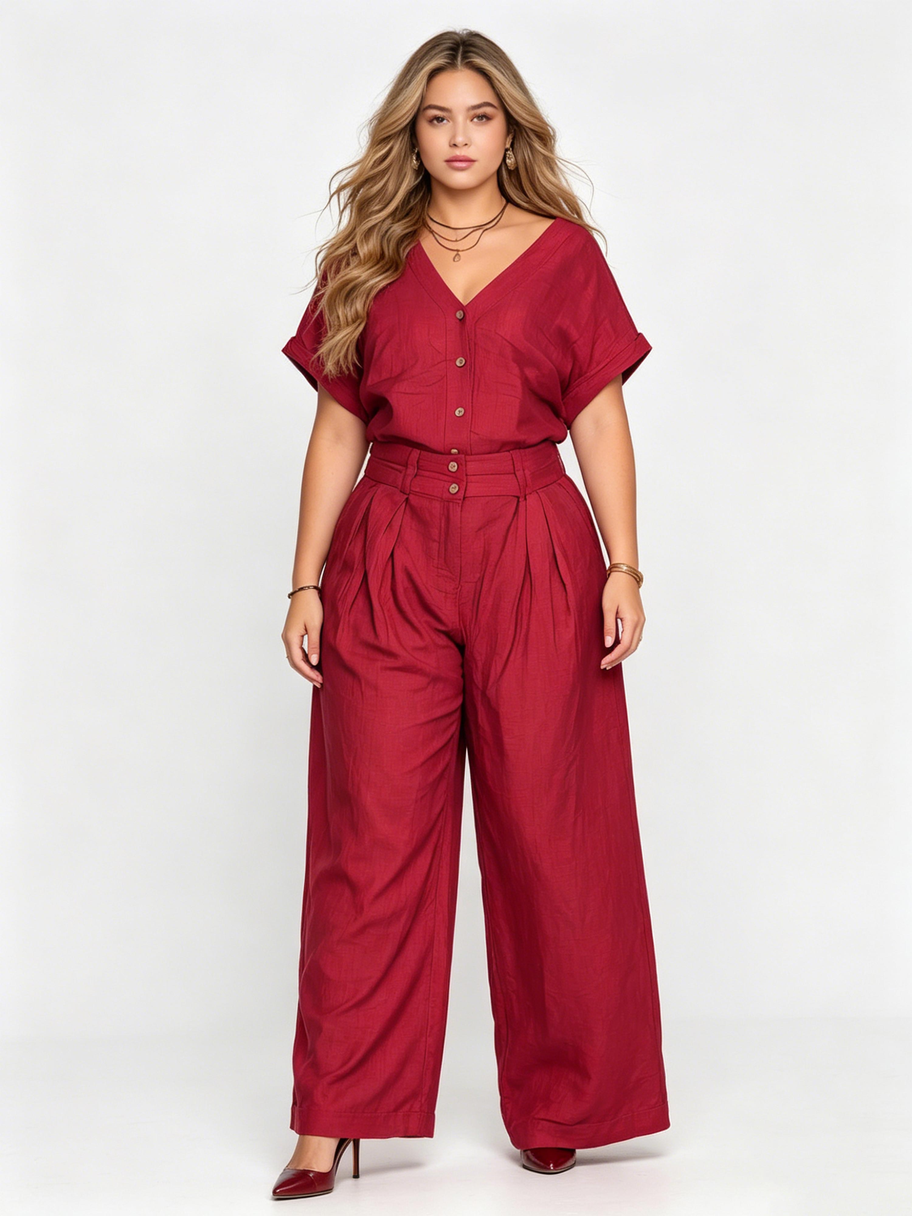 Fashionable Casual Retro Solid-Color Loose-Fitting Set