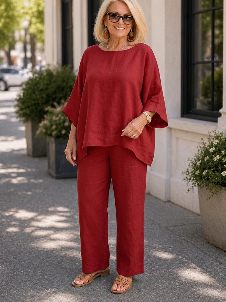 Minimalist Loose-fitting Linen-blend Shirt And Wide-leg Pants Set
