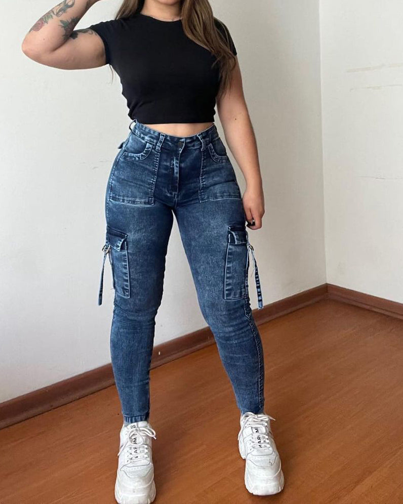Skinny Jeans Soft Stretch Cargo Pants Slim Fit Denim