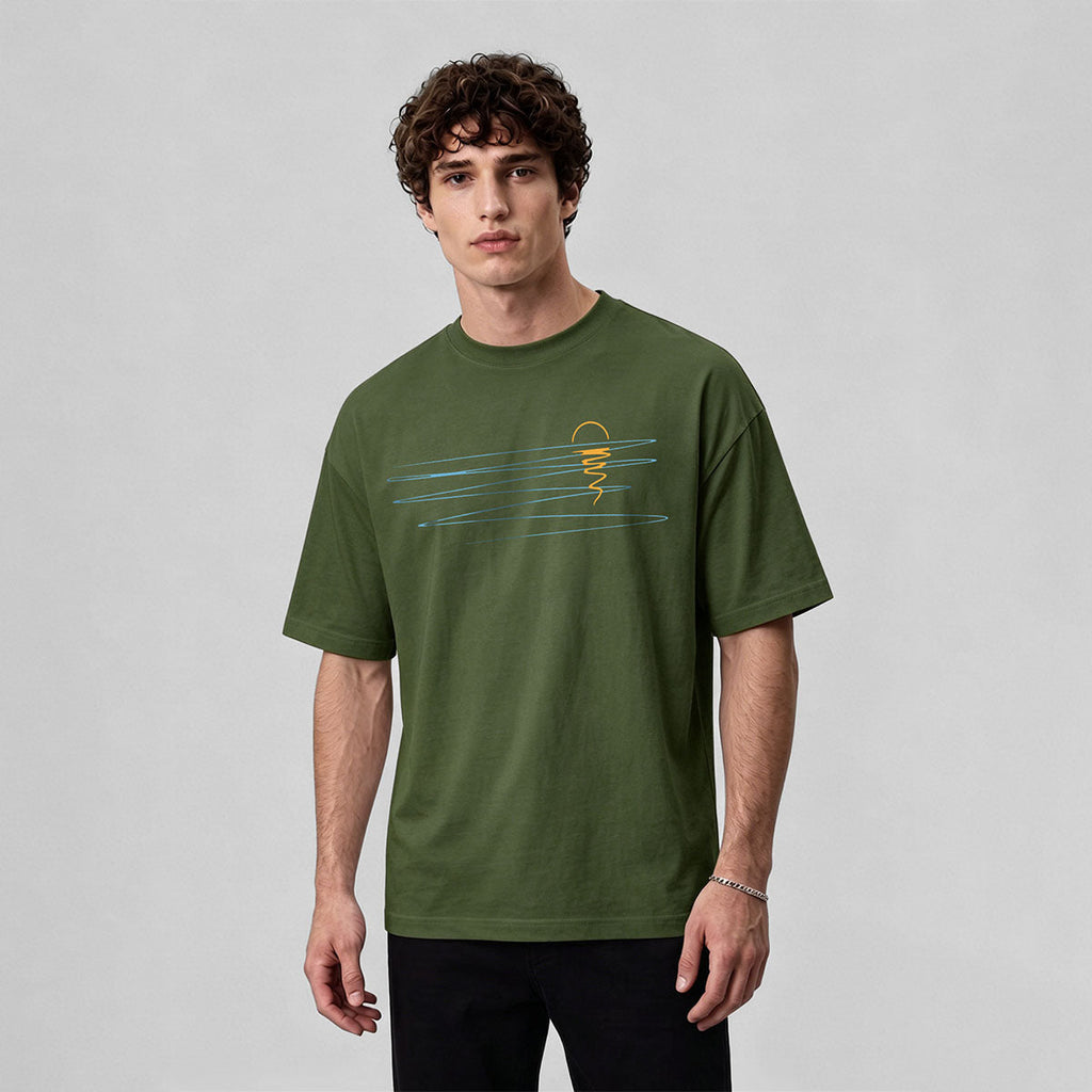 Sunset Line Pattern Minimalist Skin-friendly Casual T-Shirt