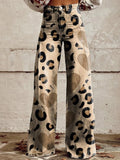 Women's Denim-Look 3D-Printed Casual Wide-Leg Flared Pants