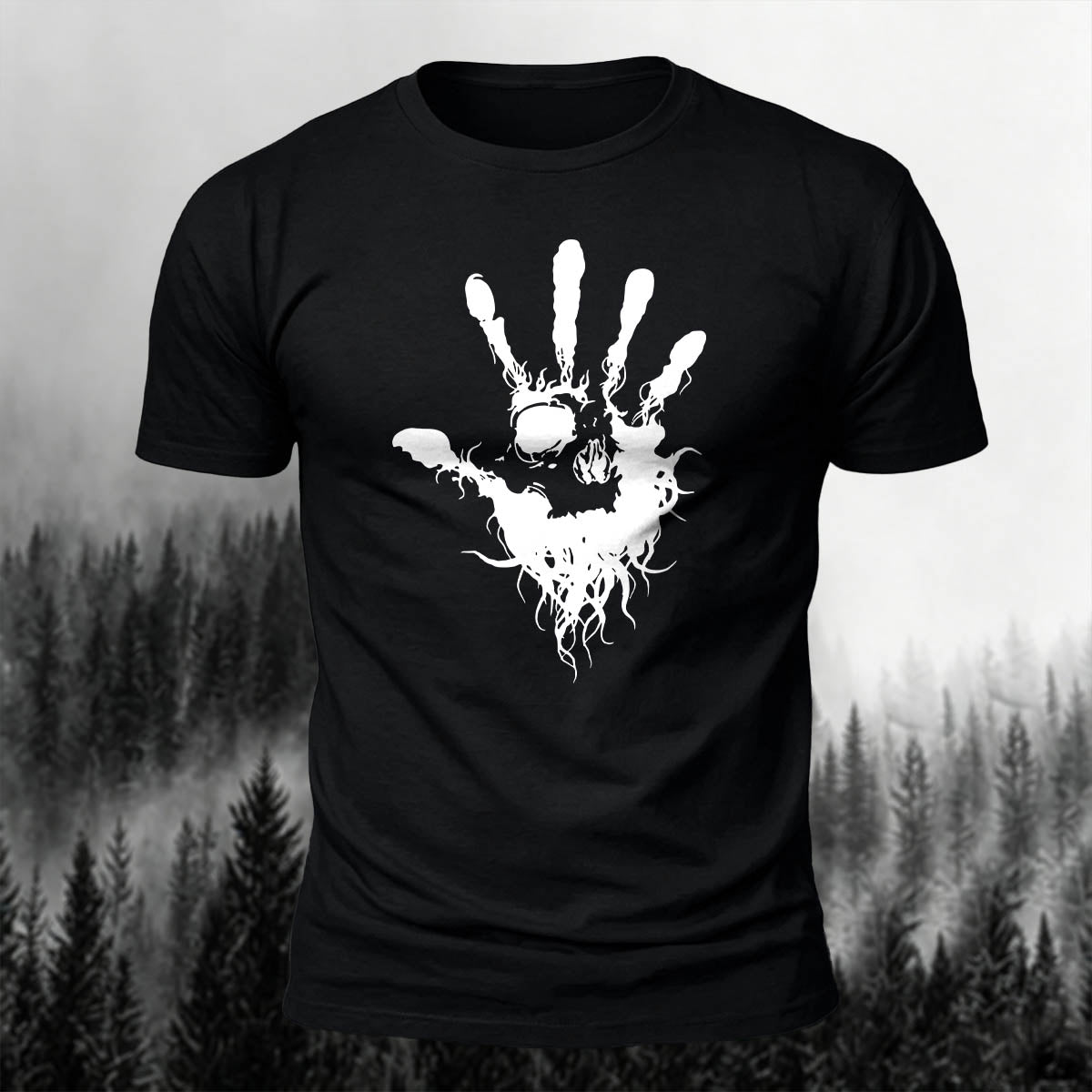 Cotton Skull Face Palm Print Outdoor T-Shirt