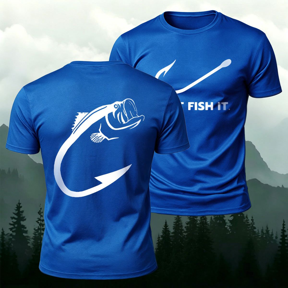 Fish and Hook Pattern Outdoor Style Casual T-Shirt