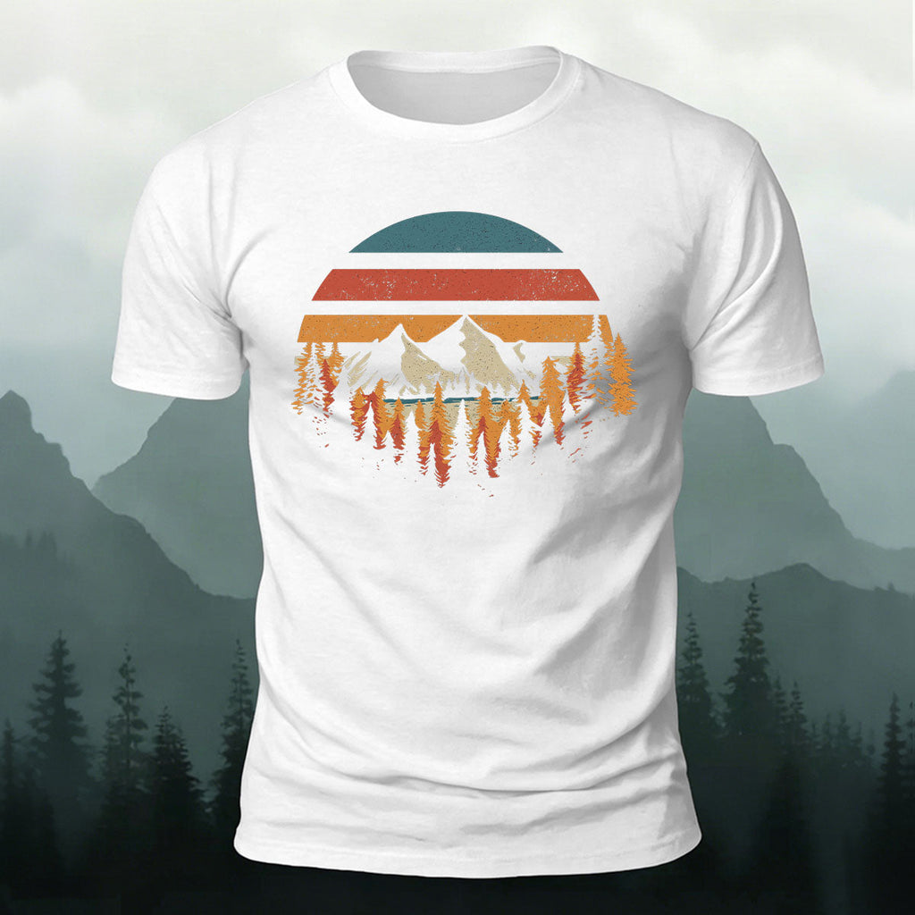 Mountain Landscape Pattern Retro Trend Cotton T-Shirt
