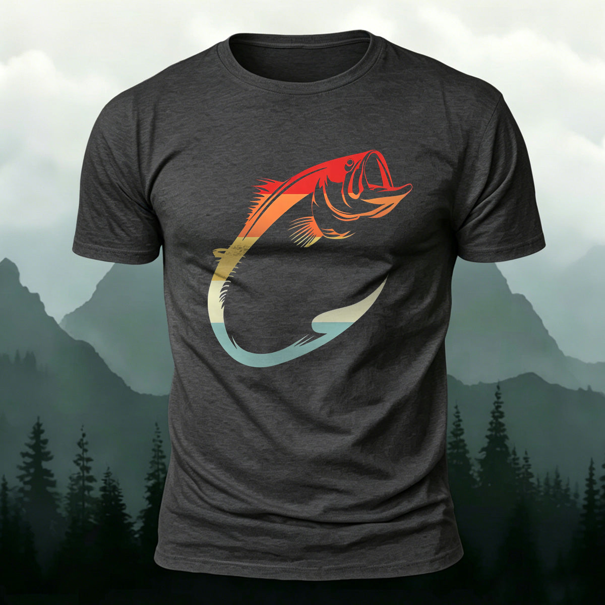 Colorful Hook Print Breathable Material Casual T-Shirt