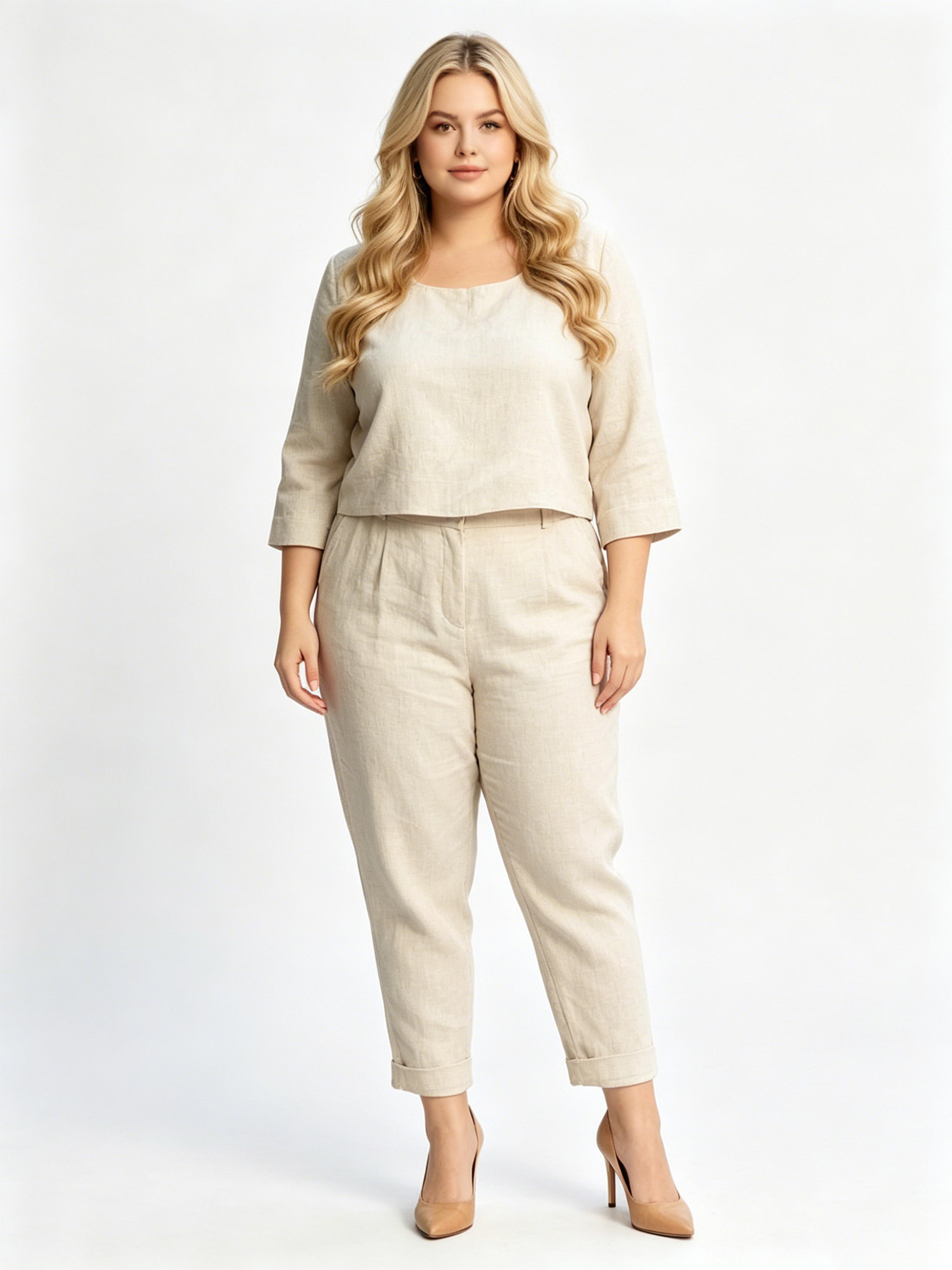 Simple Retro Solid-Color Casual Two-Piece Set
