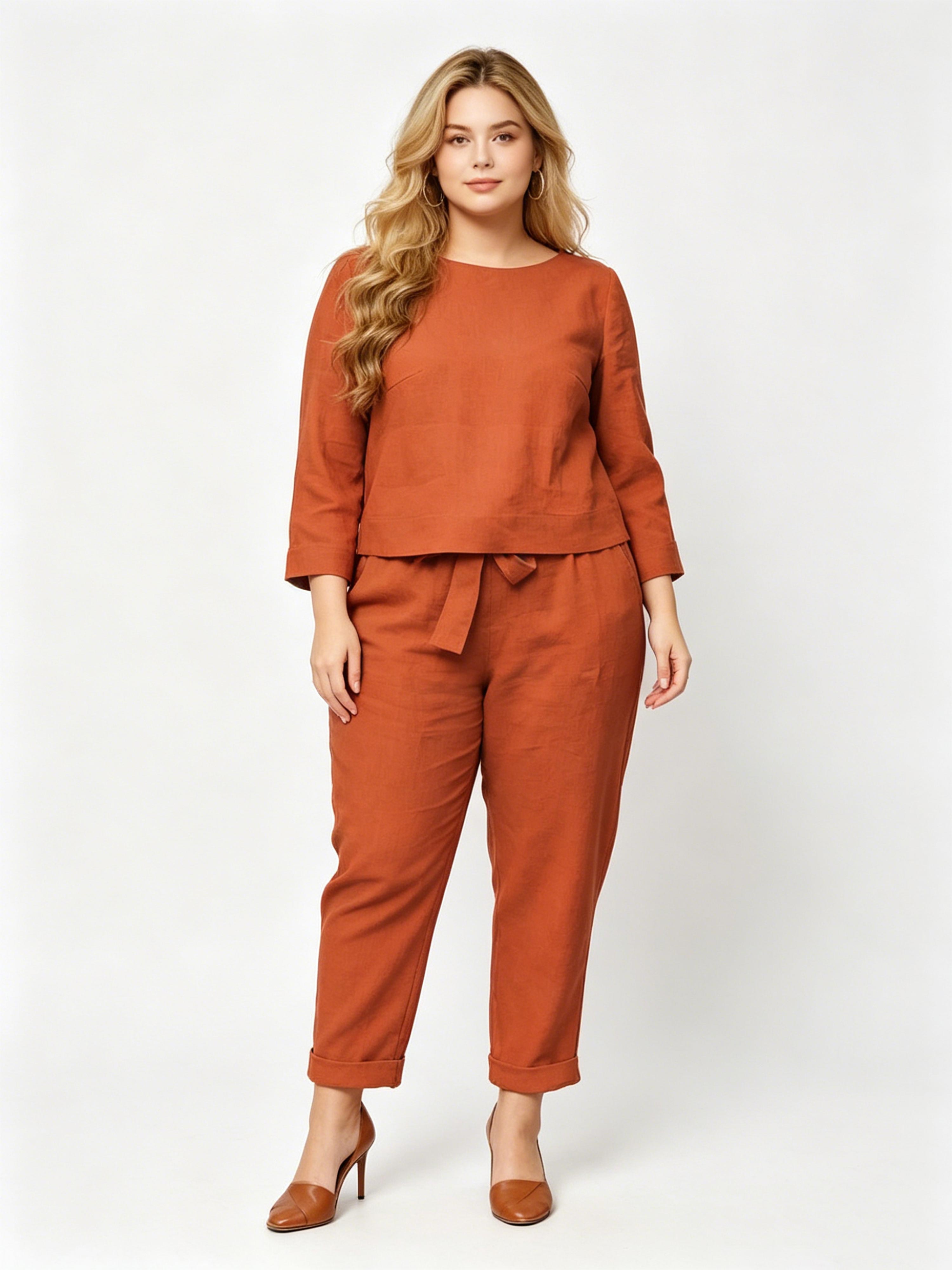 Simple Retro Solid-Color Casual Two-Piece Set