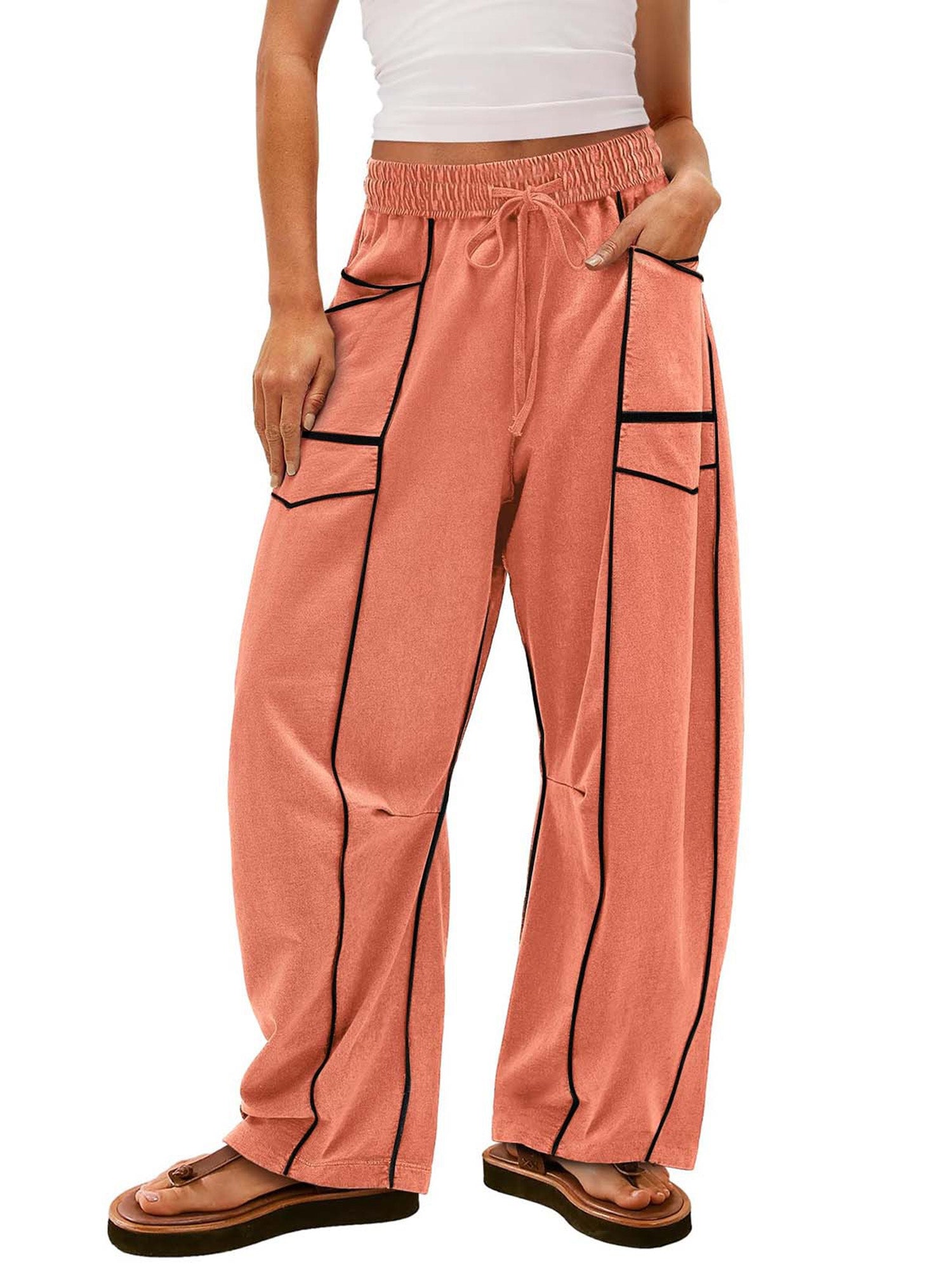 Women Loose Casual Drawstring Wide Leg Pants