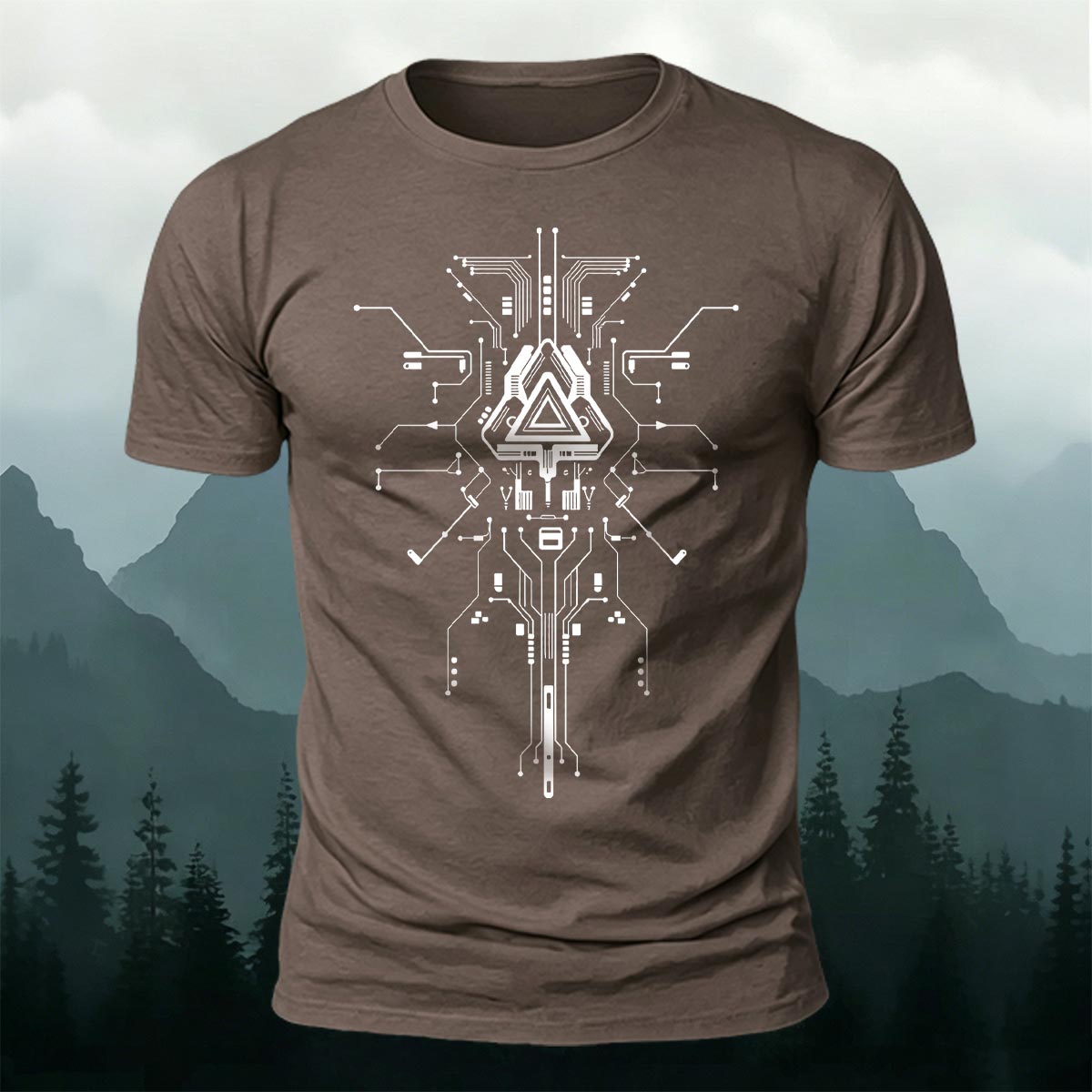 Mechanical Print Casual Combed Cotton T-Shirt