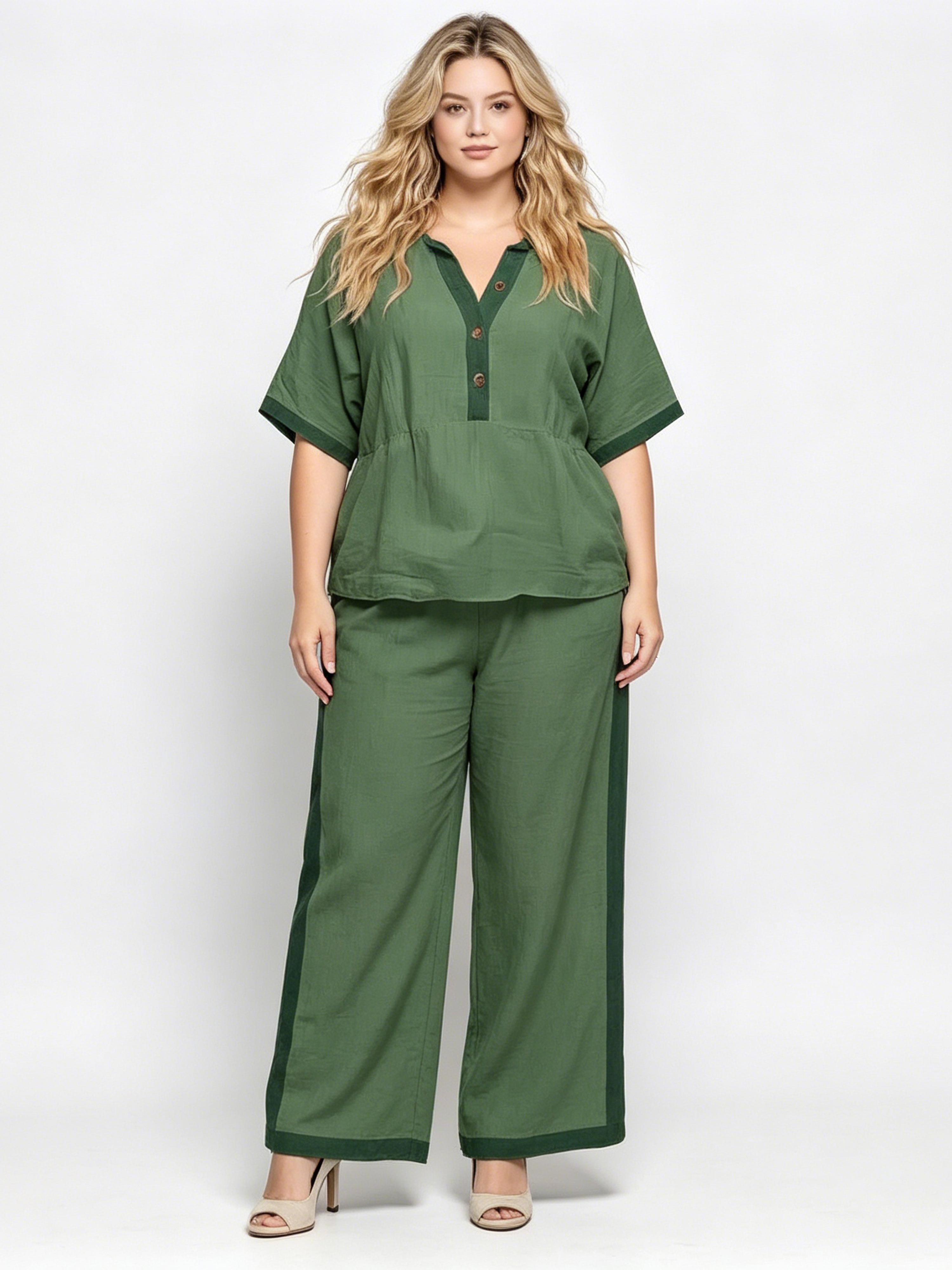 Women's Cotton-Linen Casual Loose-Fit Wide-Leg Pants Set