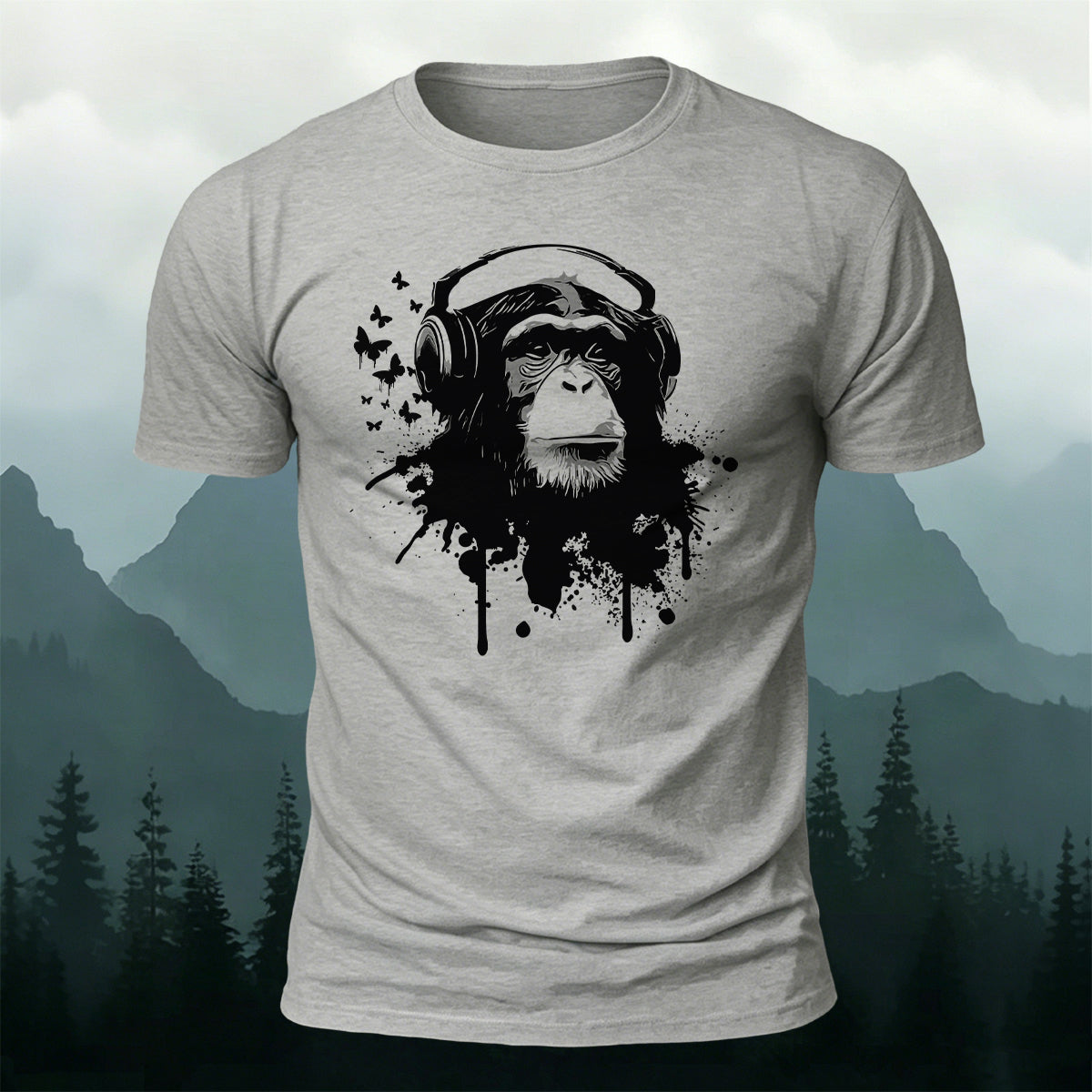 Gorilla Headphones Print Casual Cotton T-Shirt