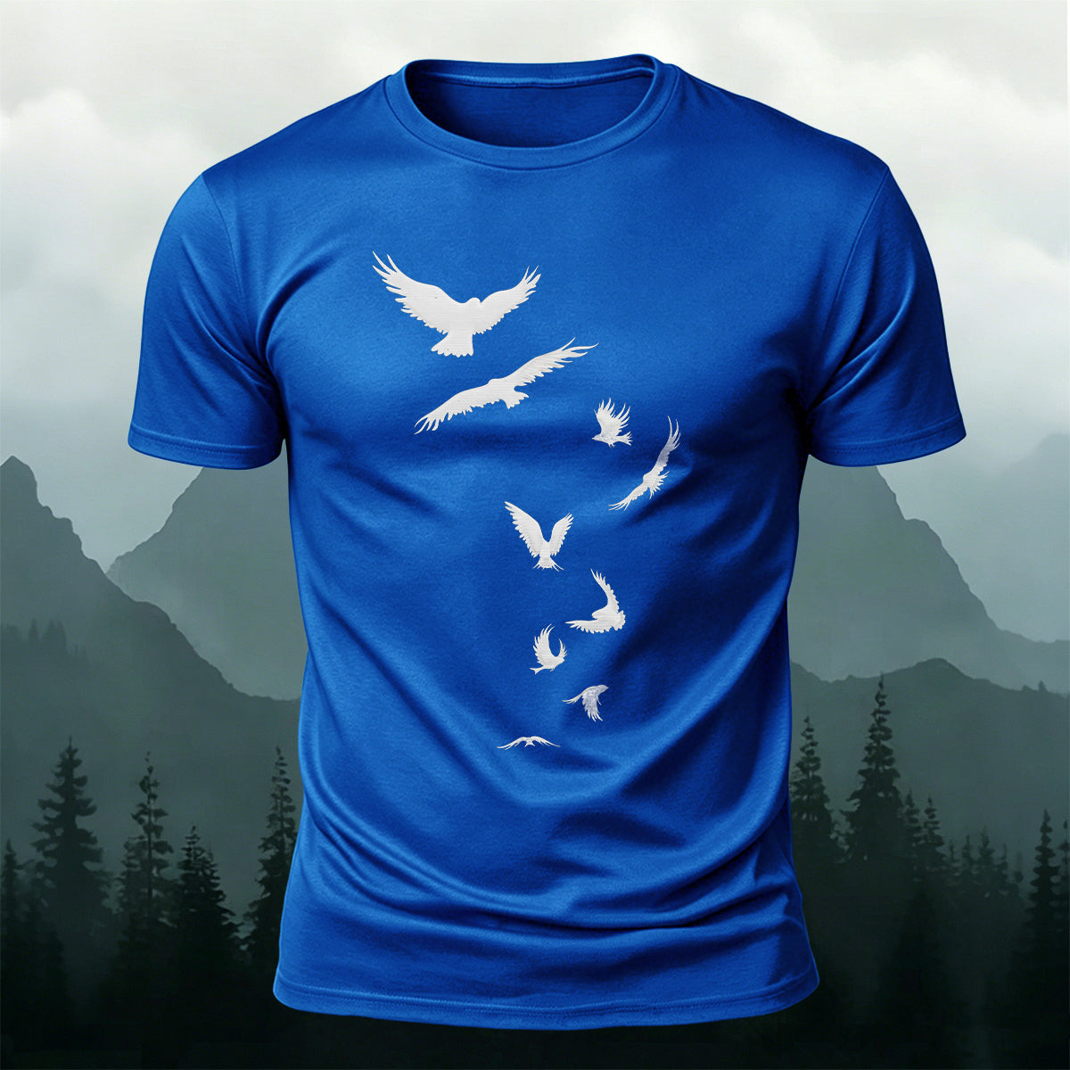 Free-Flying Birds Print Casual Cotton T-Shirt