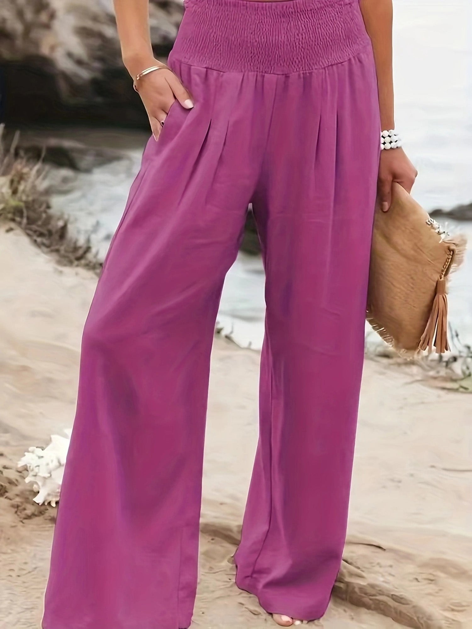 Women Cotton Linen Comfort Casual Mid Rise Pants