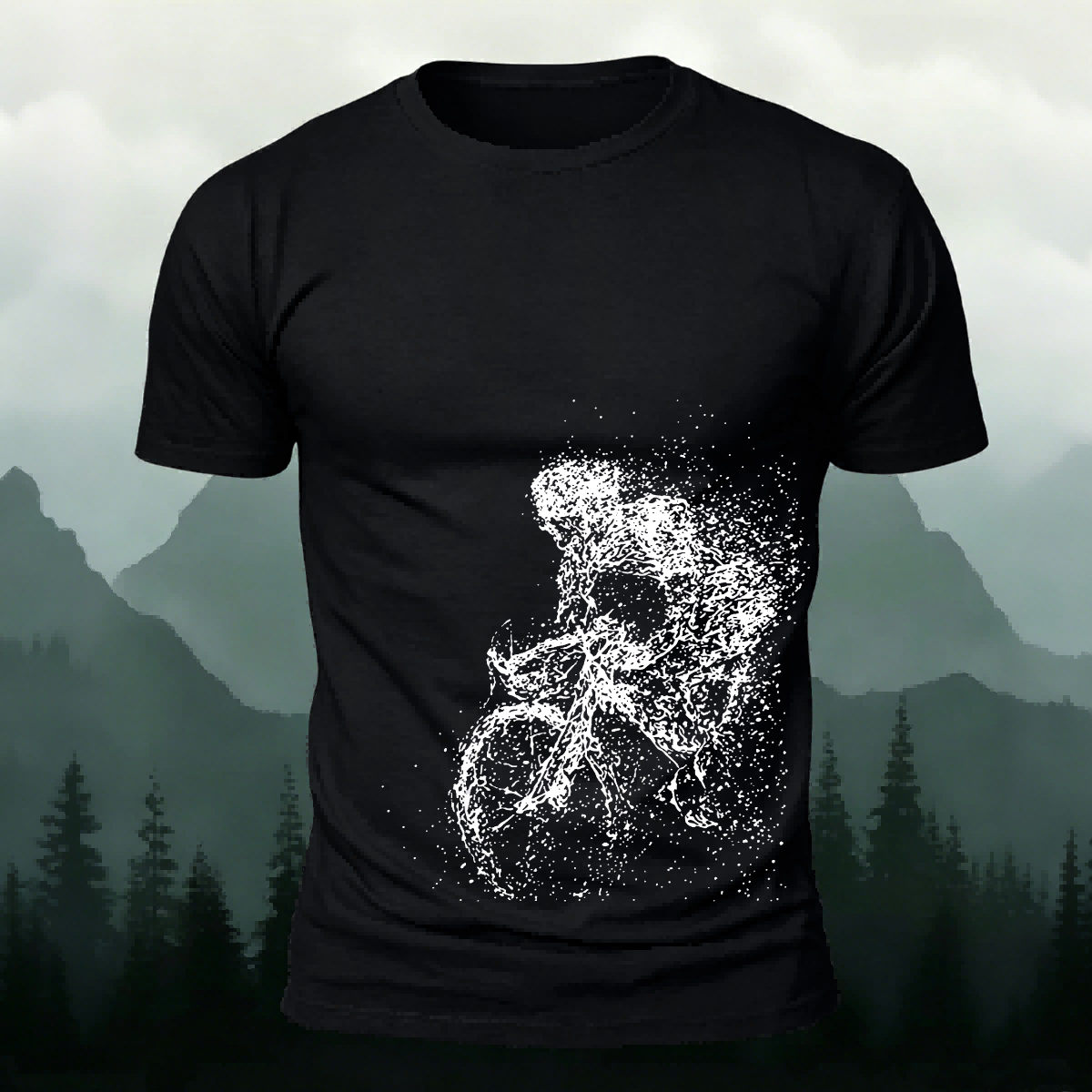 Cycling Pattern Mountain-Style Cotton Casual T-Shirt