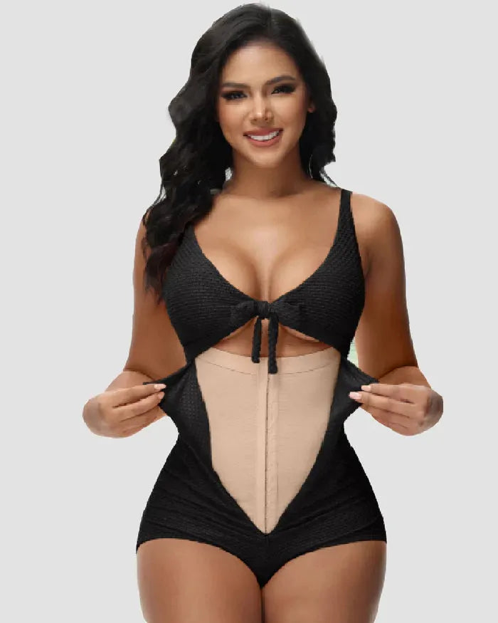 Double Layer Tummy Control Shaper Tie One Piece Swimsuit