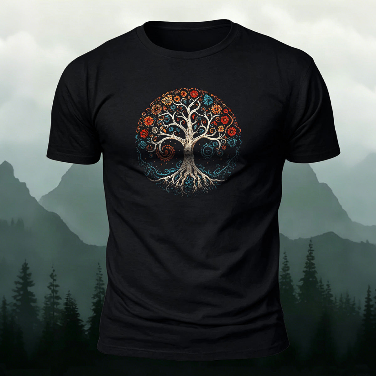 Bloom Tree Print Soft-touch Feel Cotton T-Shirt