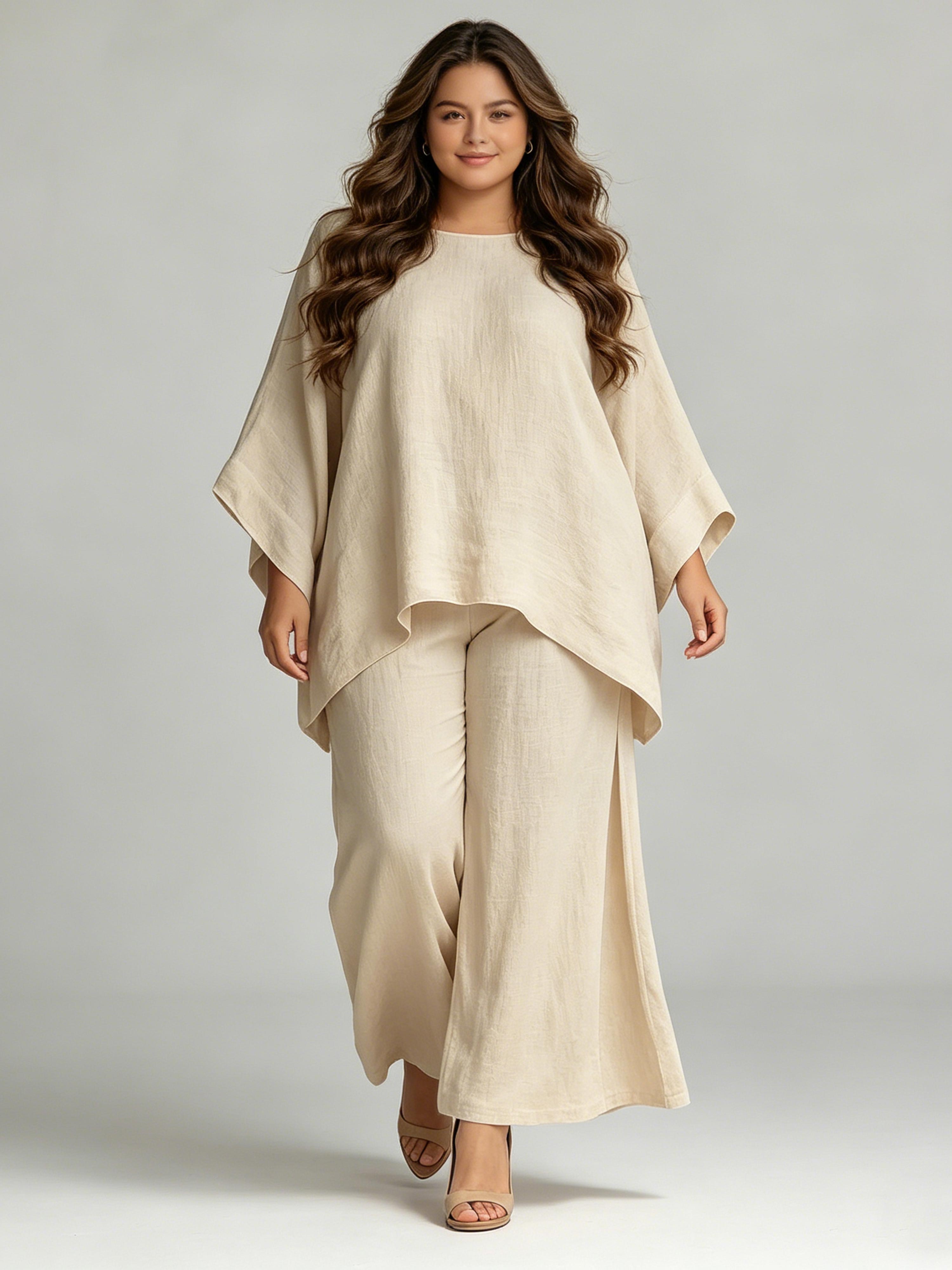 Minimalist Loose-fitting Linen-blend Shirt And Wide-leg Pants Set