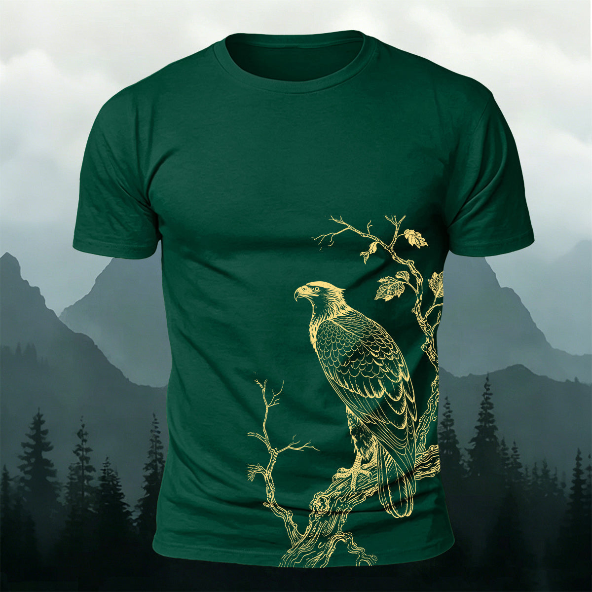 Bird-on-a-Branch PrintCasual 100% Cotton T-Shirt