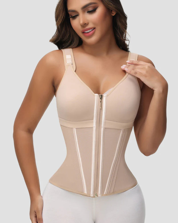 Boned Latex Waist Trainer with Built-in Bra Vest