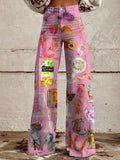 Women's Denim-Look 3D-Printed Casual Wide-Leg Flared Pants