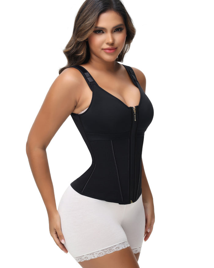 Boned Latex Waist Trainer with Built-in Bra Vest