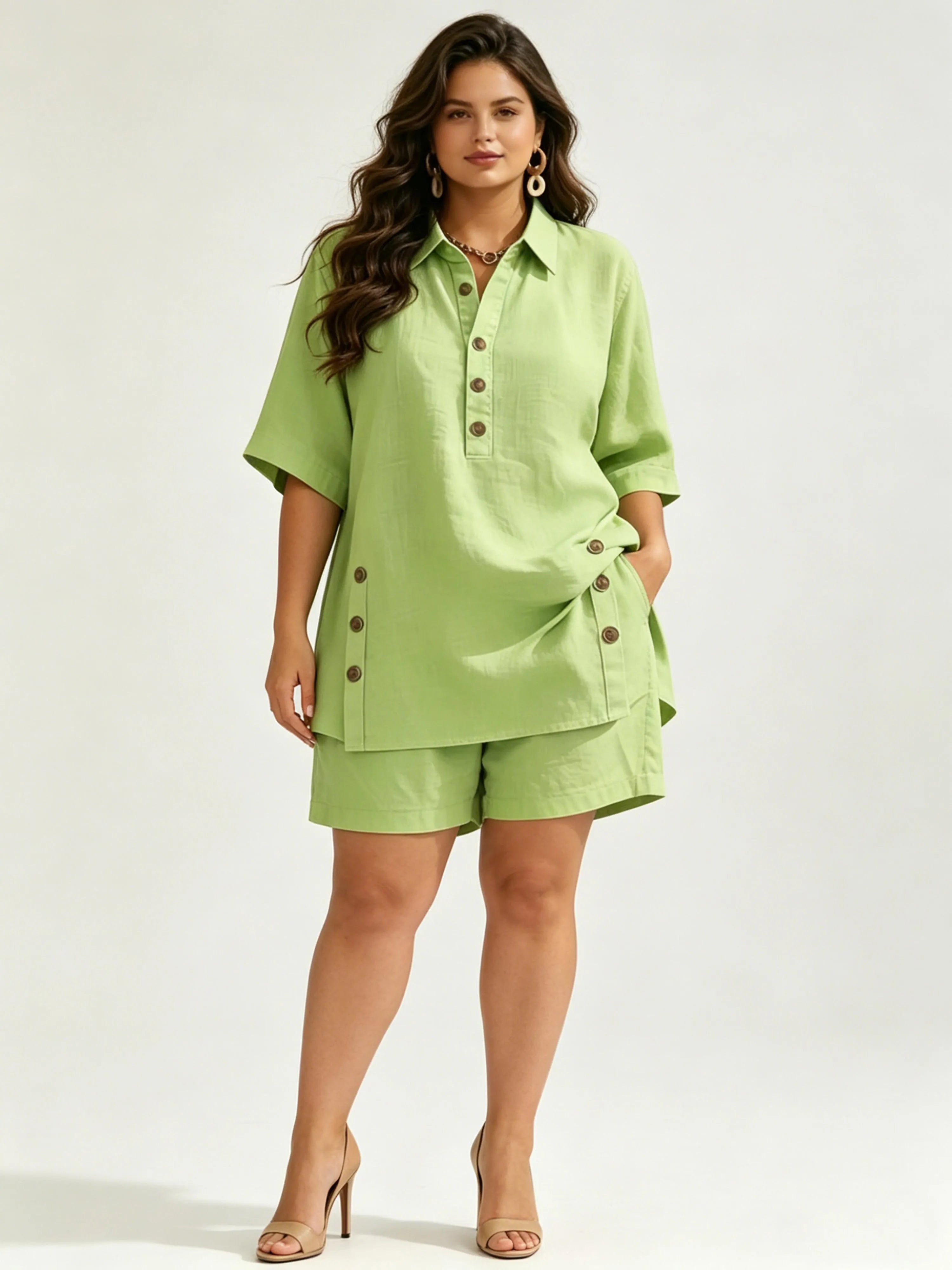 Short-sleeve Shirt And Loose-fitting Pants In A Cotton-linen Set