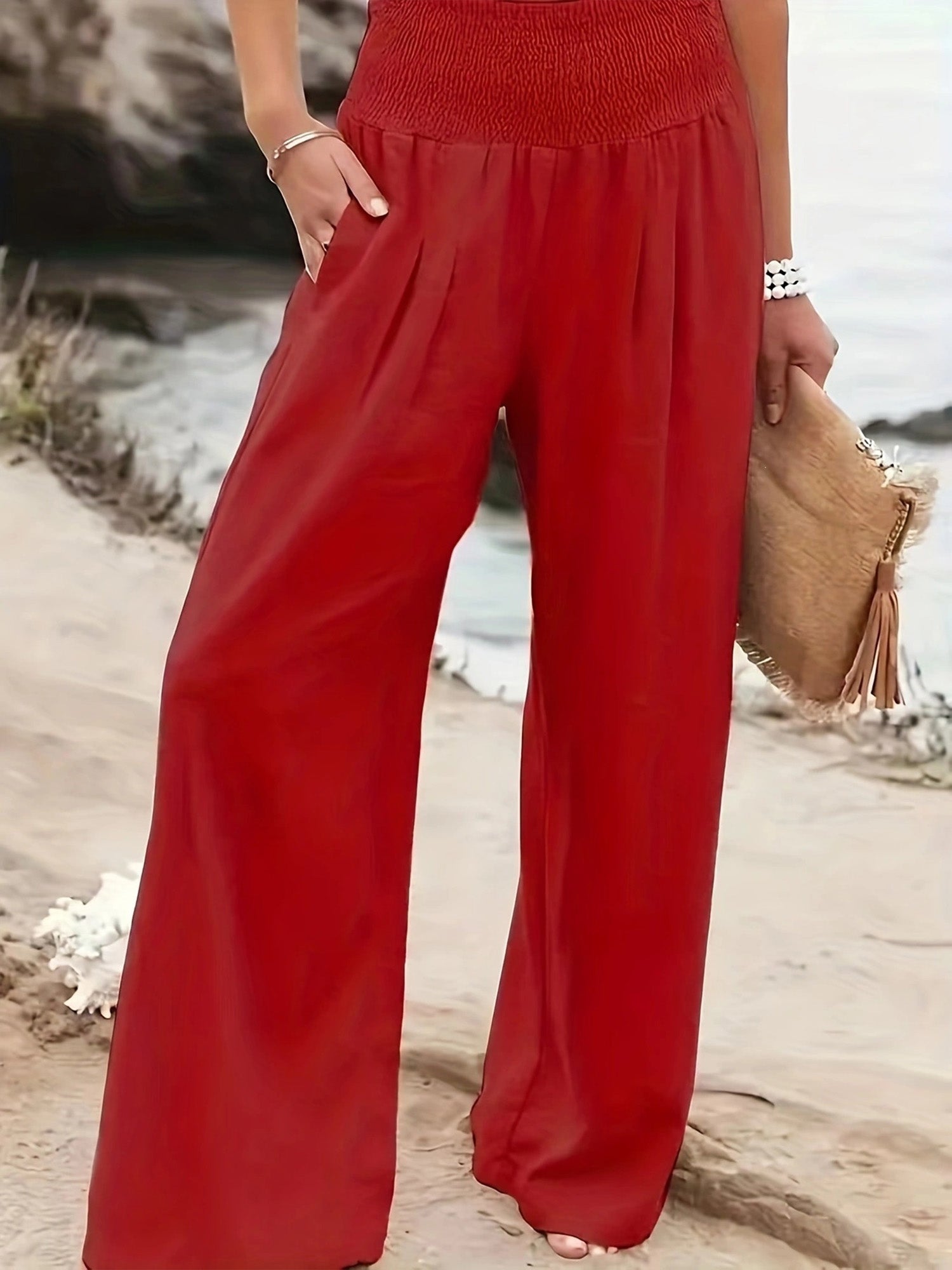 Women Cotton Linen Comfort Casual Mid Rise Pants