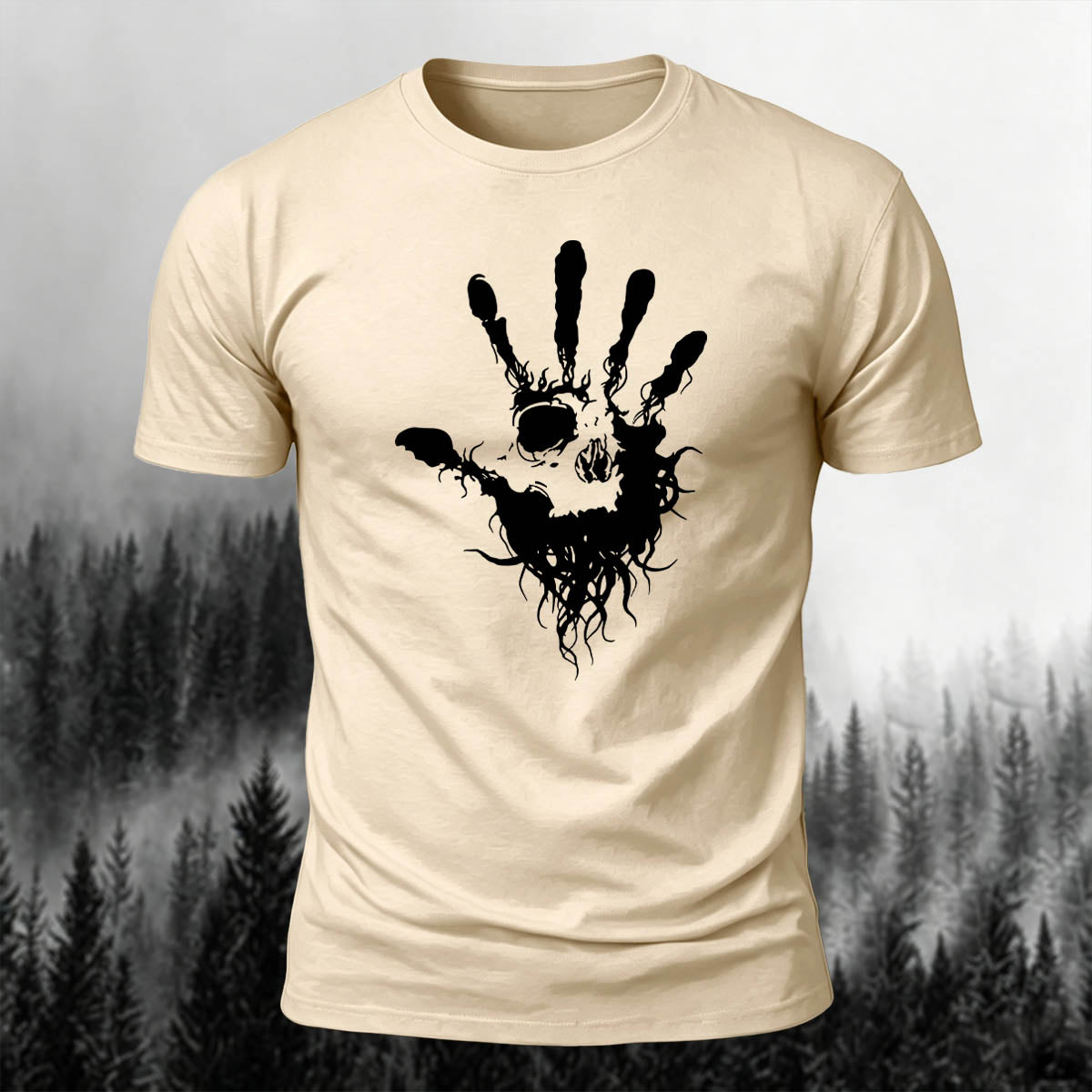 Cotton Skull Face Palm Print Outdoor T-Shirt